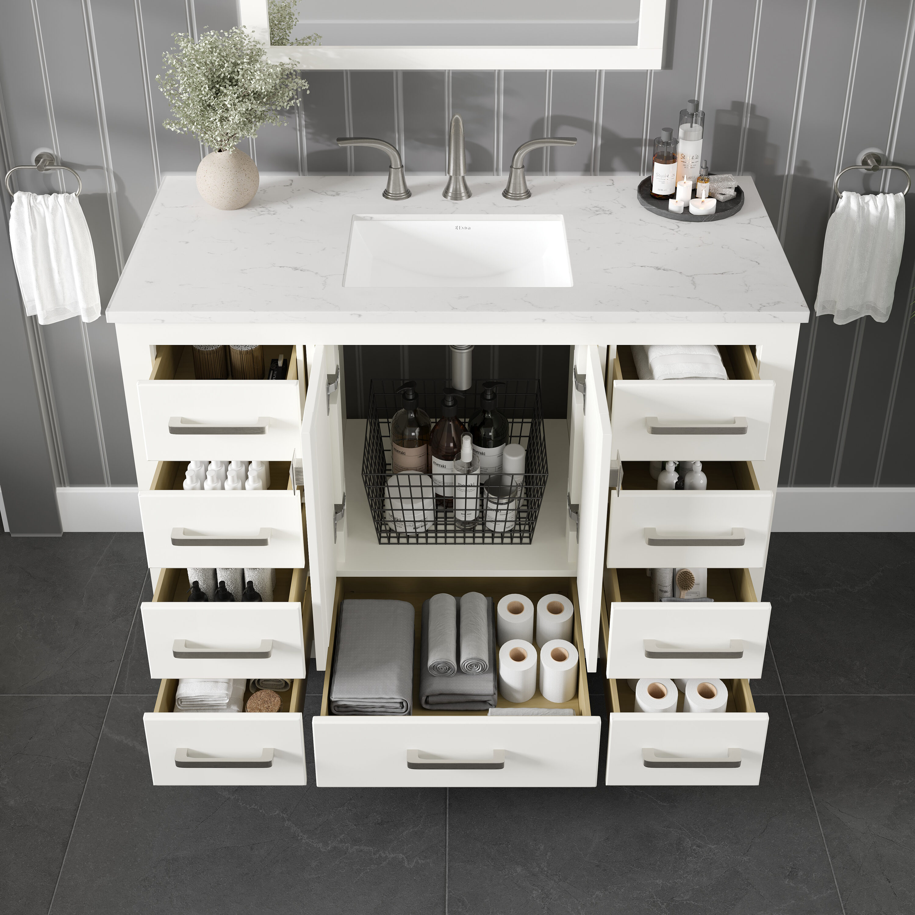 Aberdeen 42" White Marble Single Bathroom Vanity
