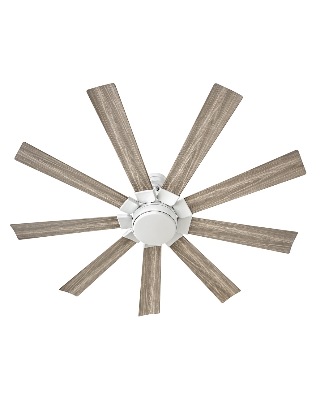 Hinkley Turbine 60-in Chalk Whtie with Weathered Wood Blades Integrated LED Indoor/Outdoor Smart Propeller Ceiling Fan with Light and Remote (9-Blade) 904260FCW-LWD Sansujyuku sansujyuku.com