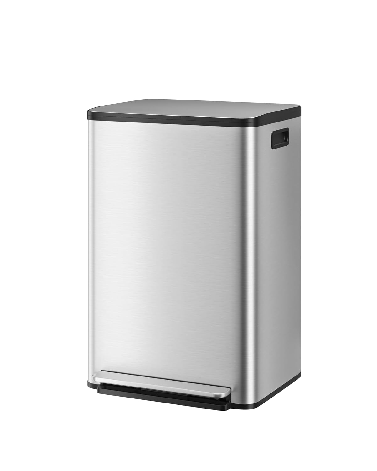GAOMON 13 Gallon / 50L Stainless Steel Step Trash Can with Soft Close Lid - Charcoal Filter - Silver