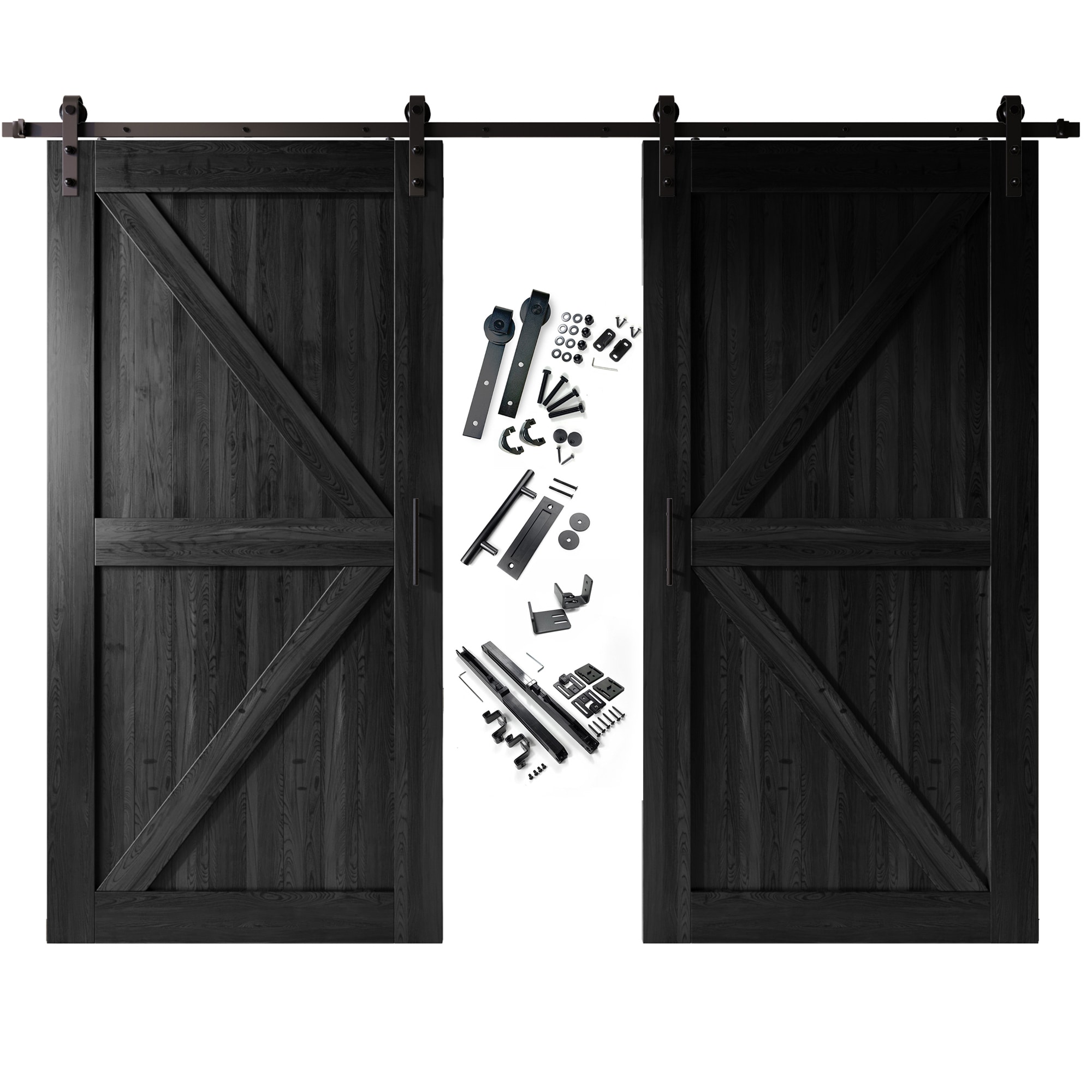 HOMACER YT2TGH216C-4896-K-BK 48-in x 96-in Black Prefinished K-frame Pine Wood Solid core Double Barn Door (Hardware Included)