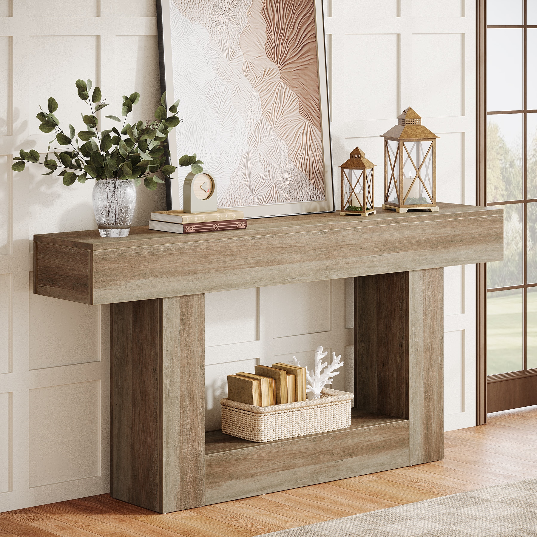 Fnova LWTJ-RY0225 Farmhouse Wood Finished 63-in W x 32.28-in H Console table