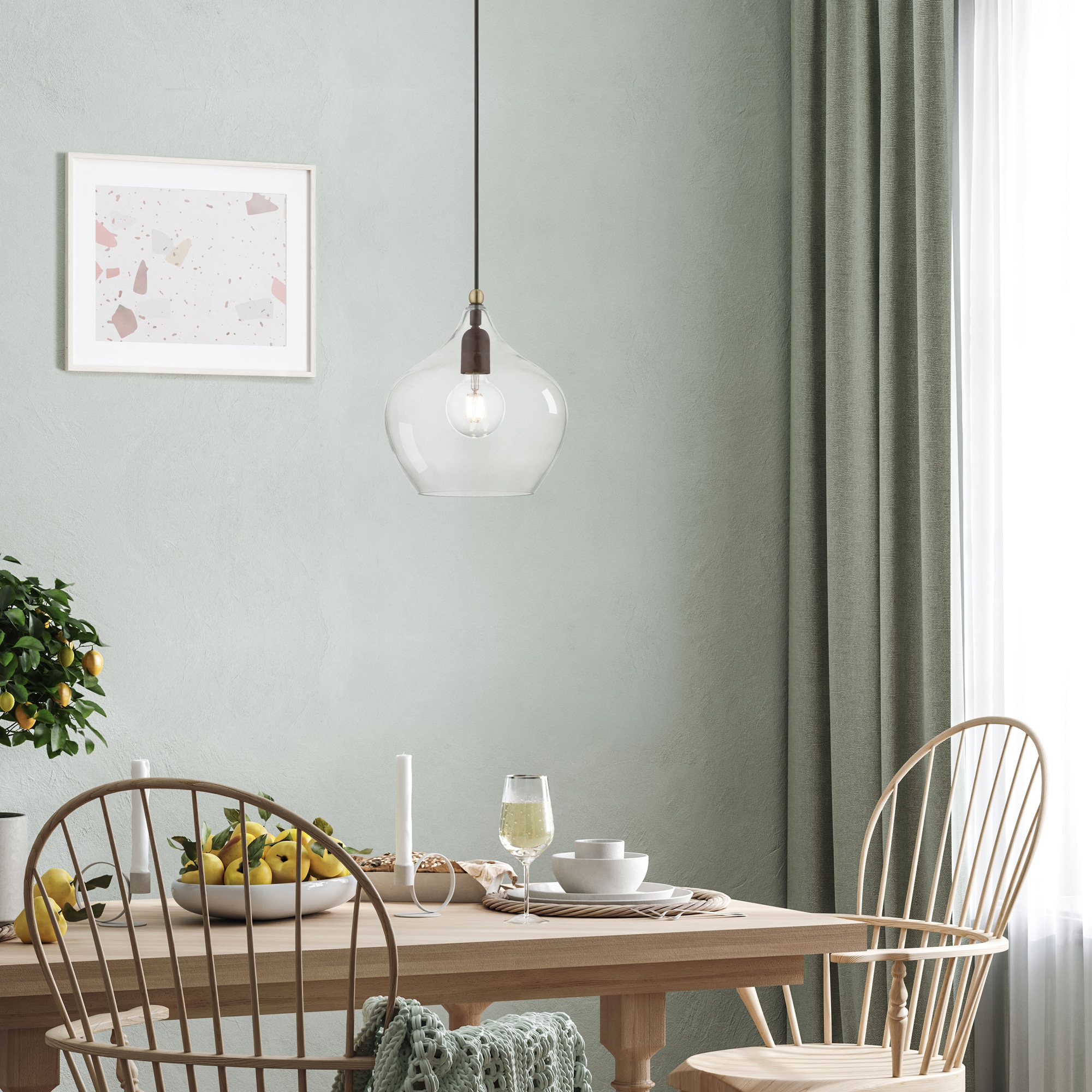 Aldrich Clear Glass Pendant Light with Bronze and Brass Accents