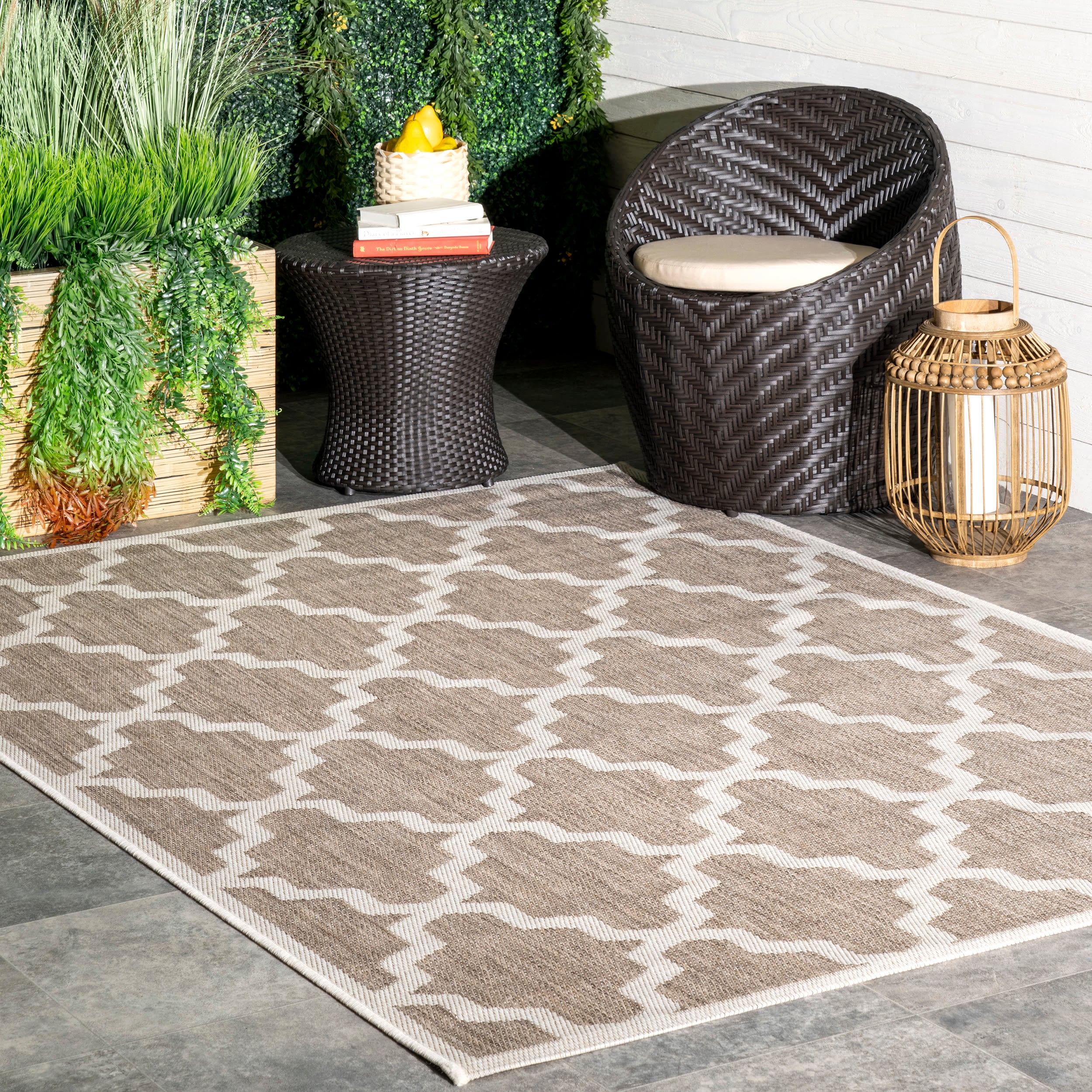 nuLOOM OWDN06A-86013 9 x 13 (ft) Loomed Polypropylene Taupe Rectangular Indoor/Outdoor Trellis Moroccan Area rug