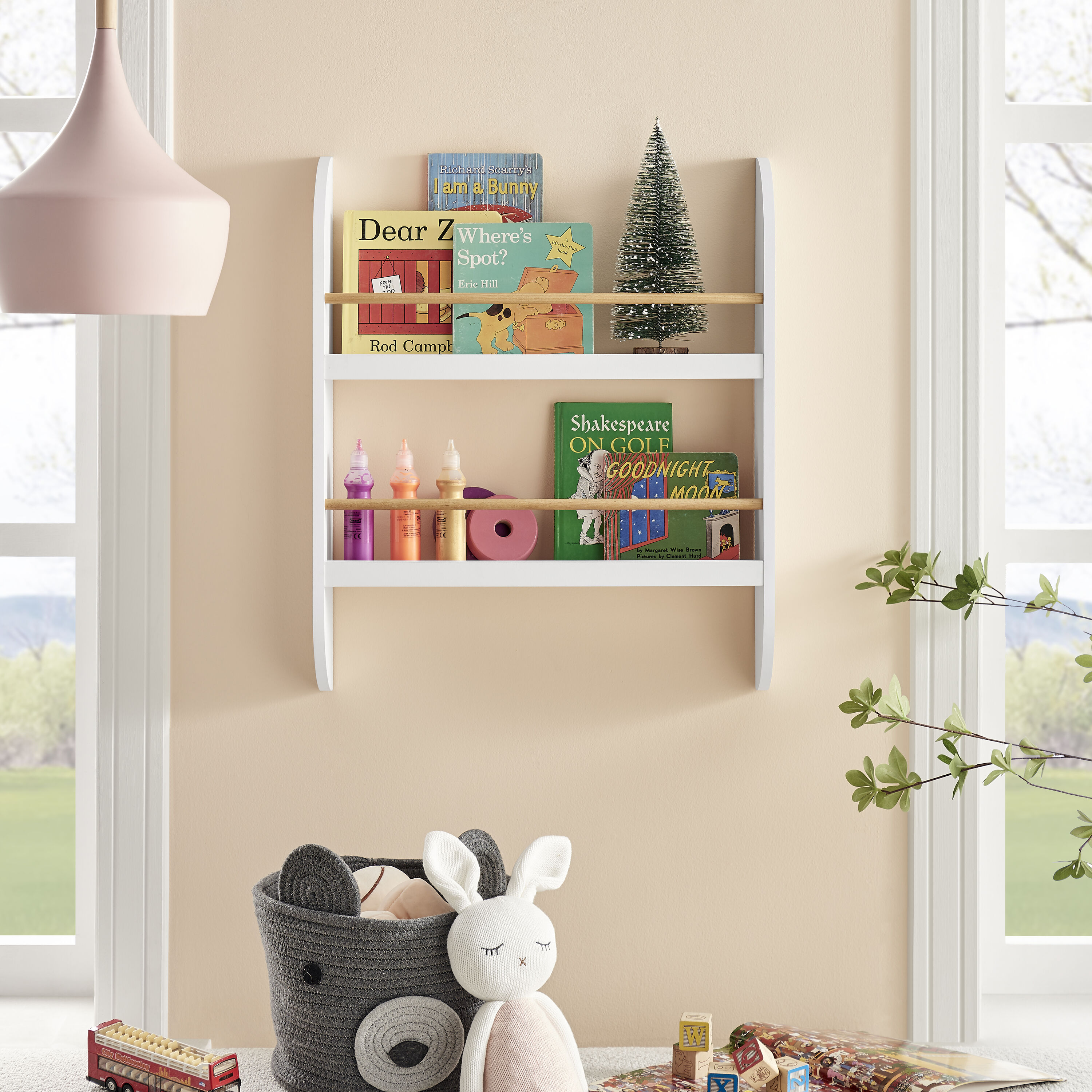 Danya B. XF22317WH Steiner Kids' Bookshelves White 2 -Compartment Kids floating bookshelf ( 4.6-Inches W x 23.62-Inches H x 4.6-Inches D )