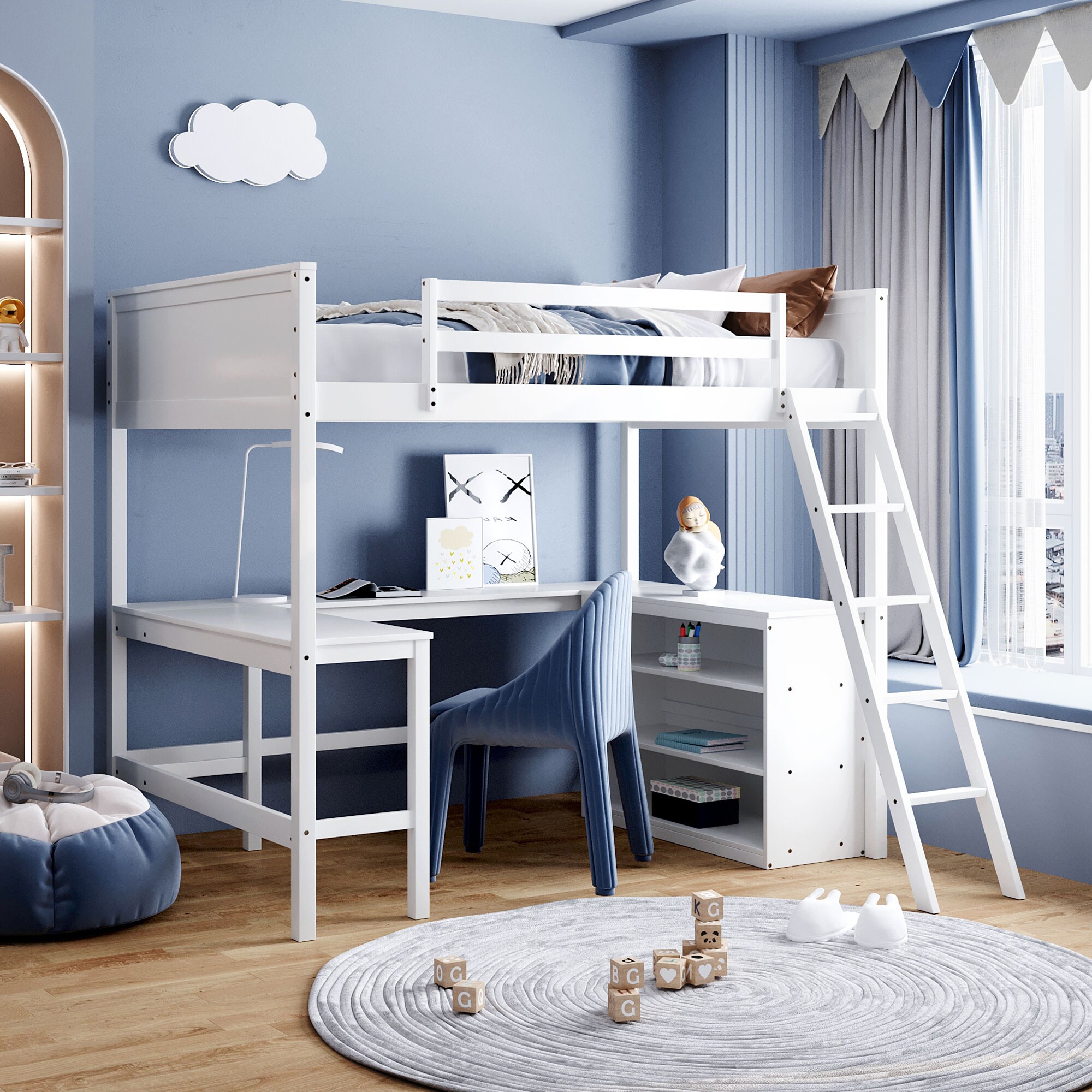 Qualler BLK00538K White Full Wood Bed frame Bed
