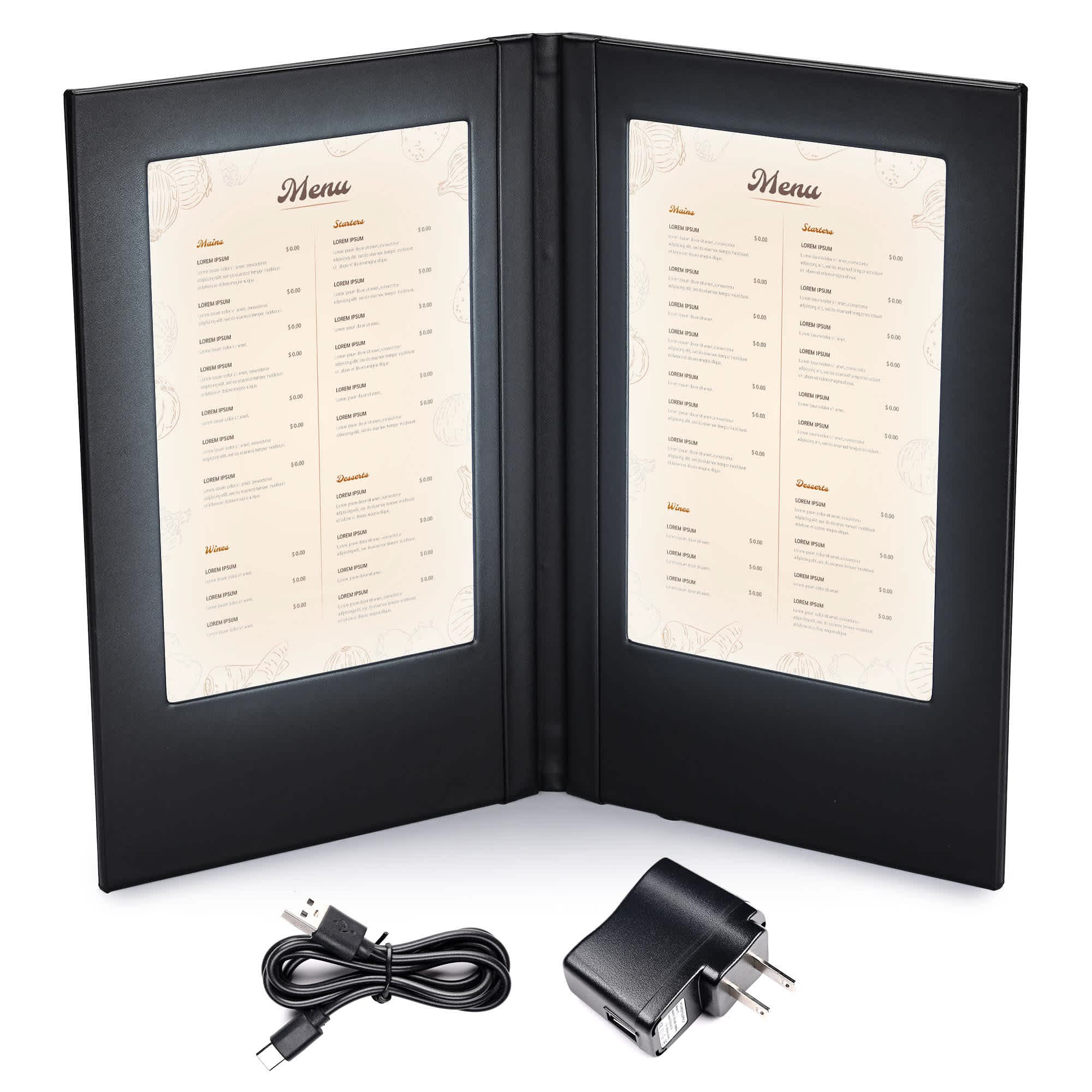 Yescom 26MNC023-2PA5-LO WeChef LED Backlit Menu Holder Cover Folding Double Panel Fits A5 Size 5.8x8.3IN