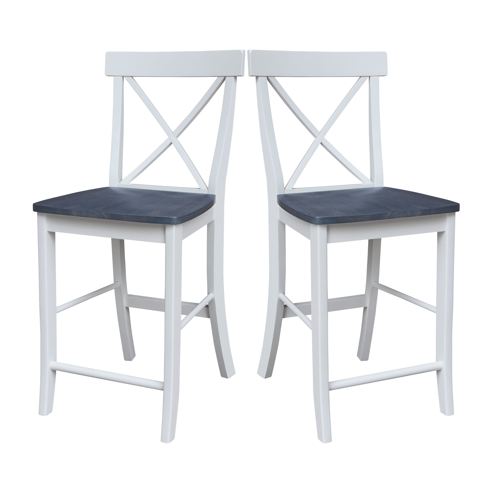 Elegant X-Back Solid Parawood Counter Stool, White and Heather Gray