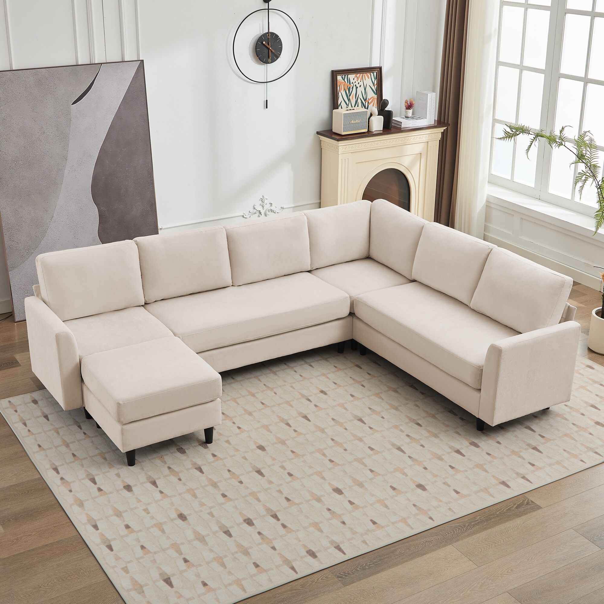 VOUA SAF-XNE4R2G-BE Venetian Style 107.3-in Casual Beige Microfiber 6+ -seater Sectional