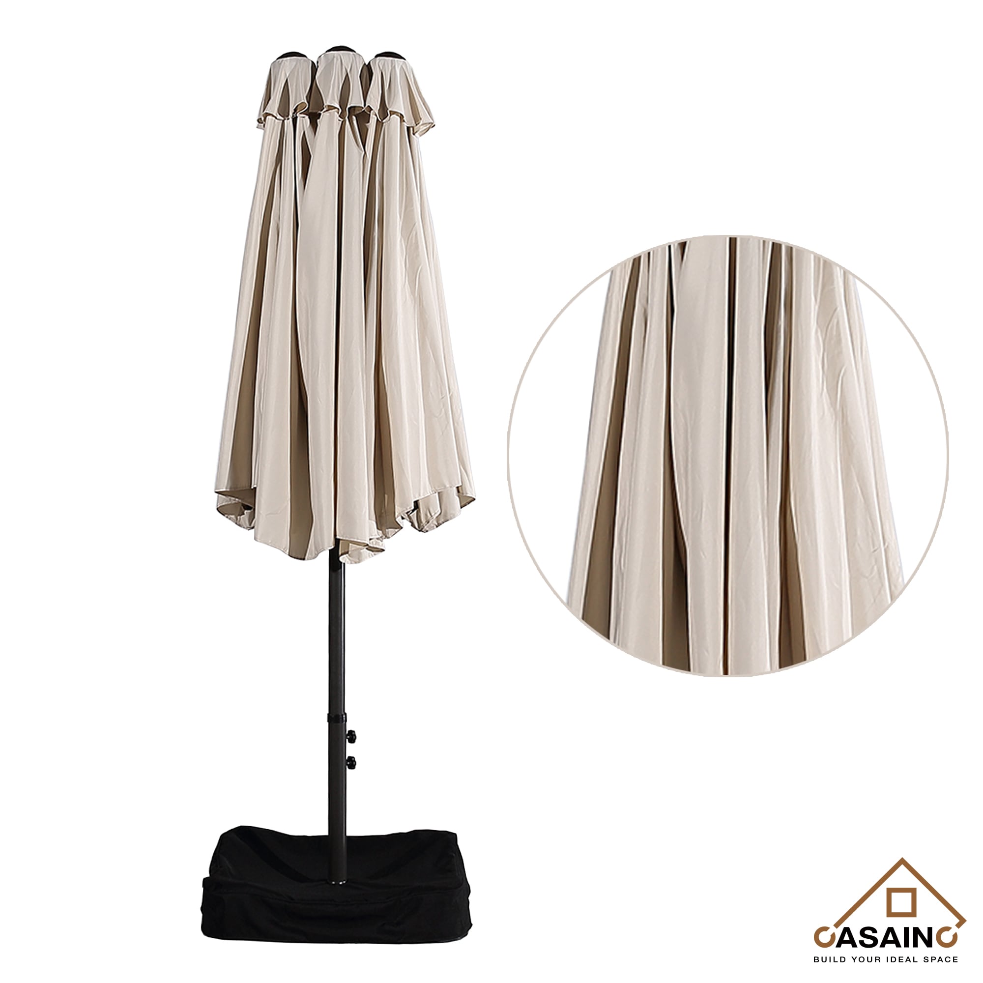 CASAINC 15-ft Steel Beige Crank Garden Patio Umbrella with Base in the ...