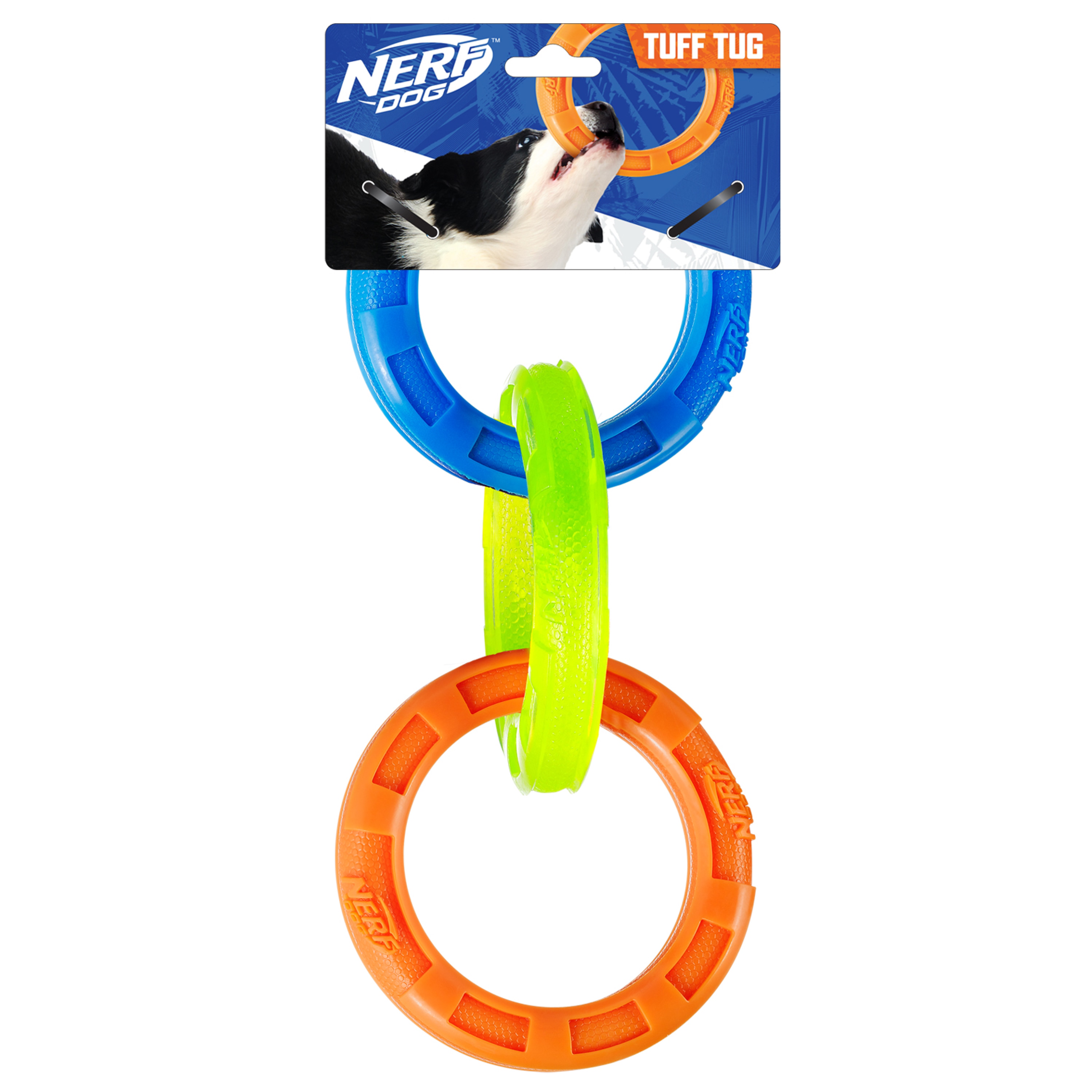 Nerf Tuff Rubber Nylon Plush Bone Ploy Filled Dog Toy - Green/blue