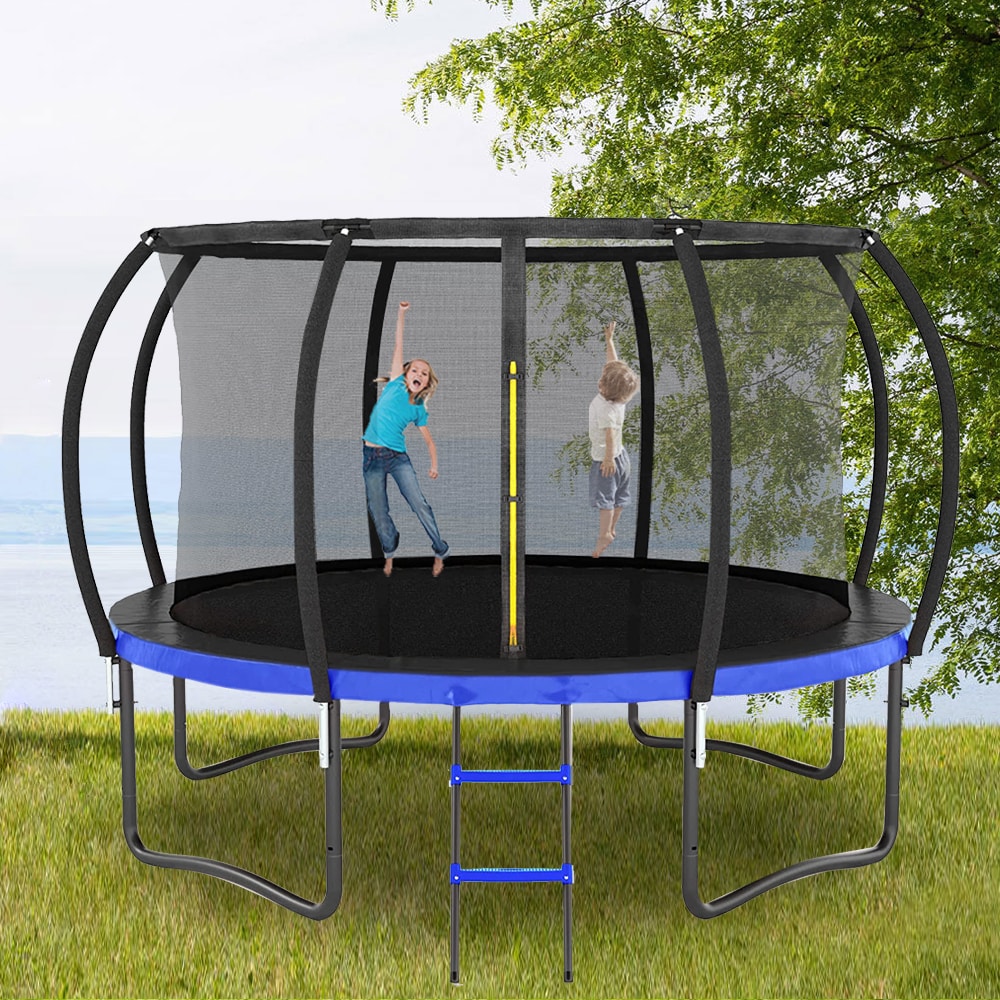 Fun Orange 12FT Round Black Backyard Trampoline with Safety Enclosure,  Waterproof Spring Cover Padding, and Enhanced Durability in the Trampolines  department at