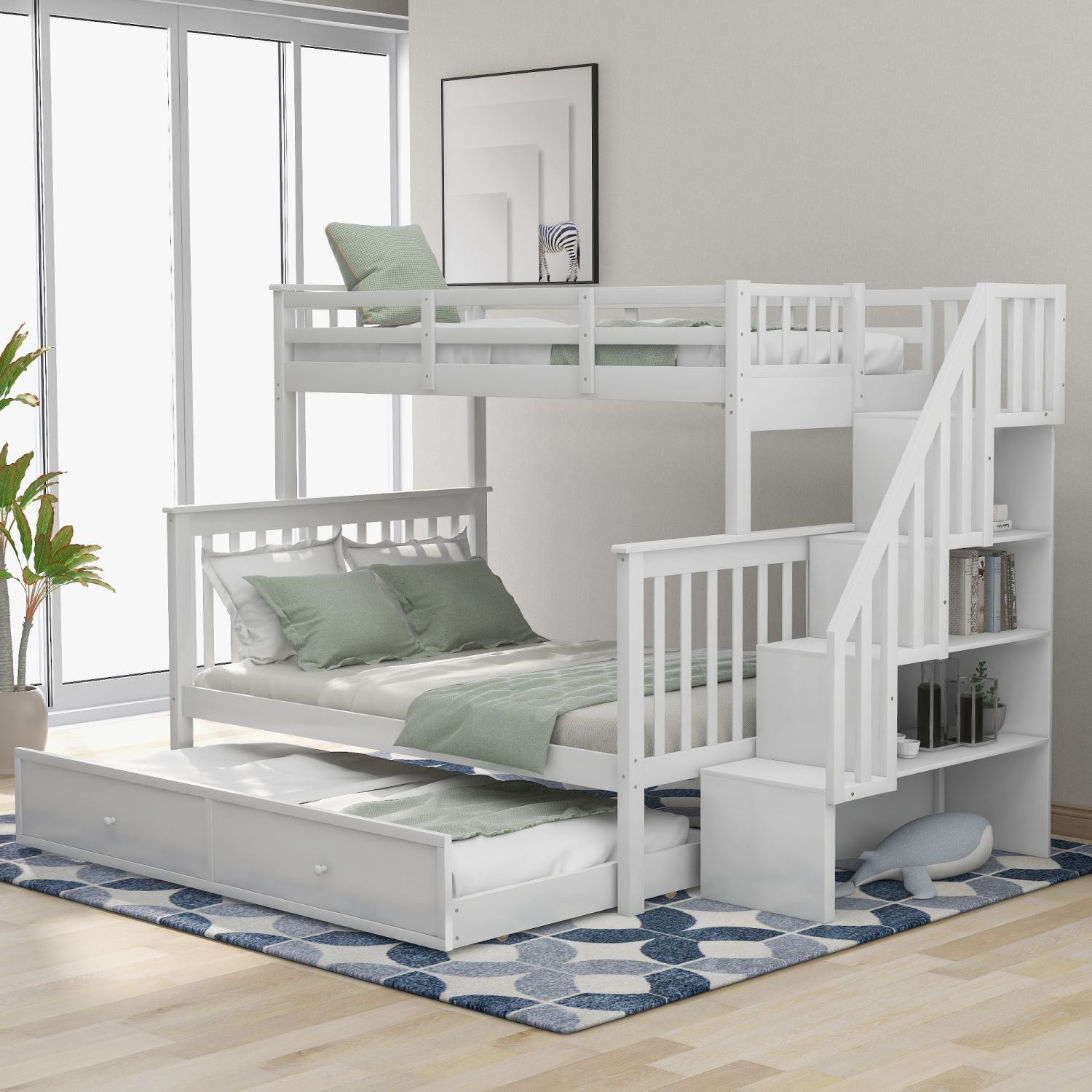 JASMODER LT000119AAK White Full Composite Platform Bed with Storage