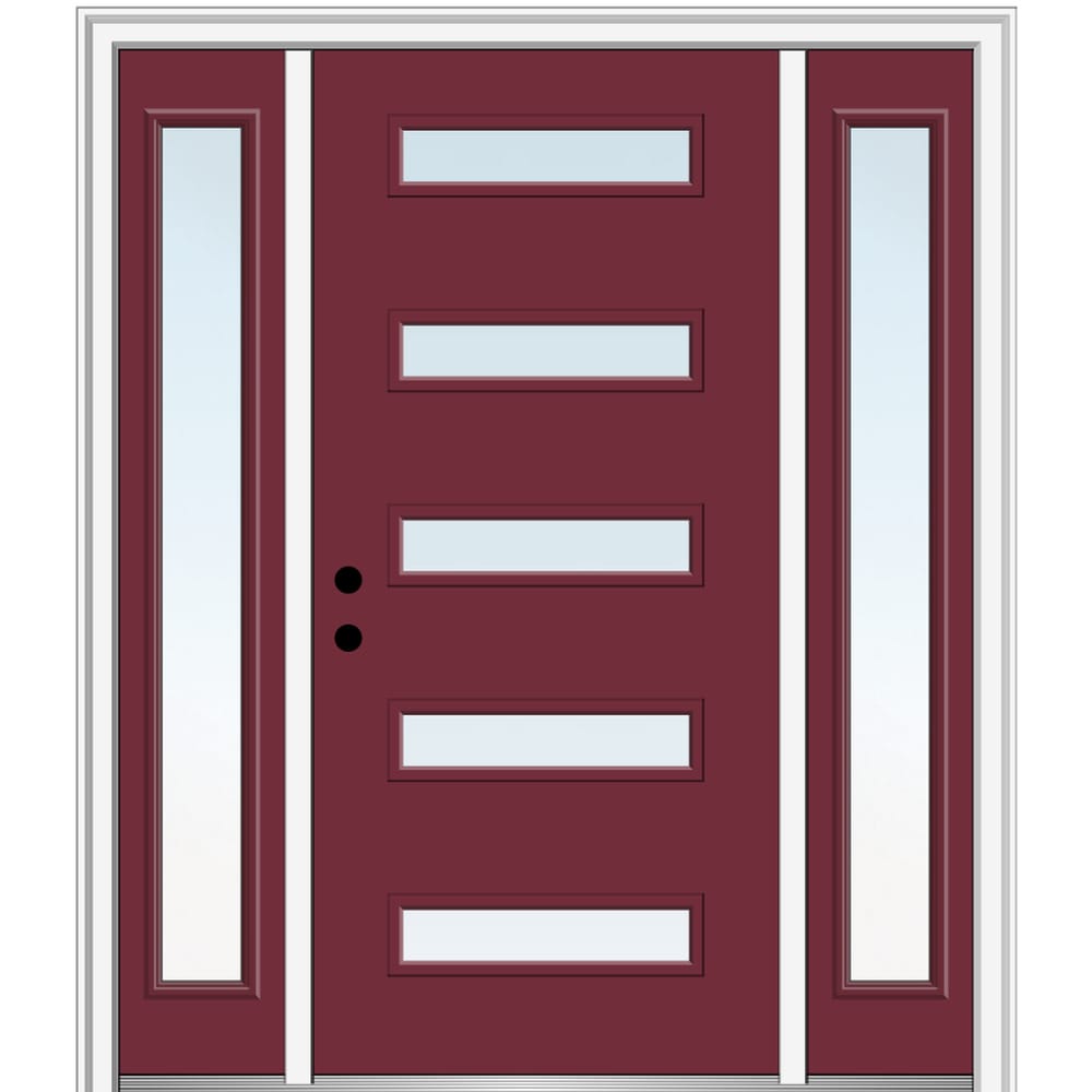 MMI DOOR ZZ349170R 60-in x 80-in x 6-9/16-in Fiberglass Pulse lite Right-hand inswing Burgundy Painted Prehung Front Door with Sidelights with Brickmould Insulating core