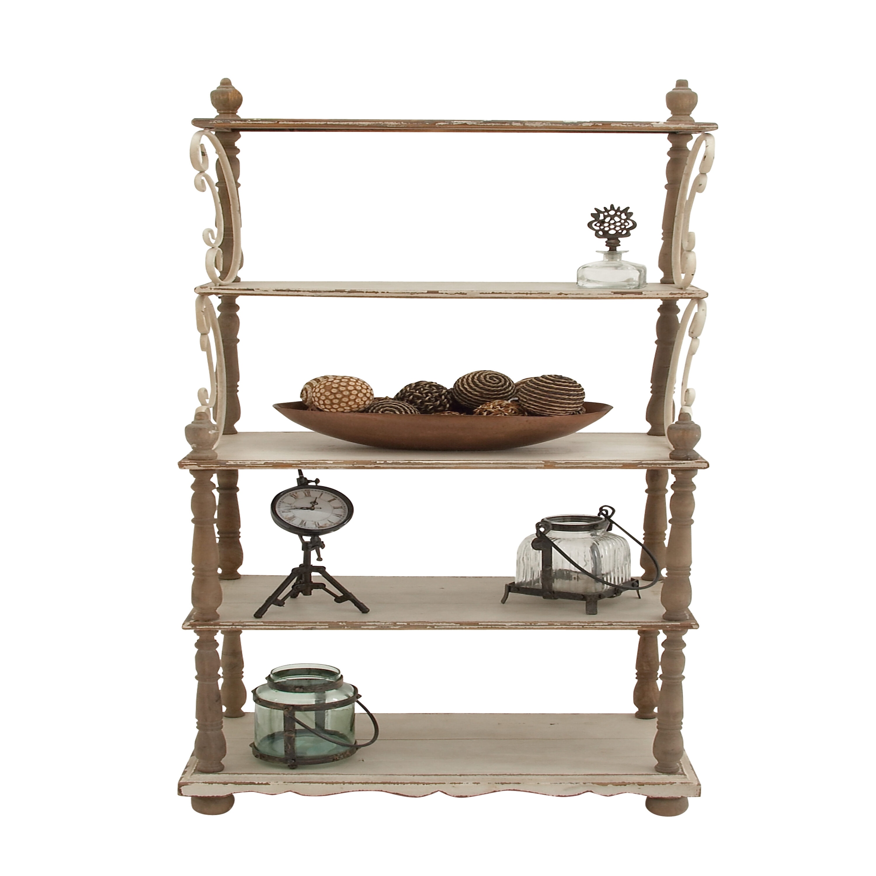 75" White and Brown Wood 5-Tier Farmhouse Baker's Rack