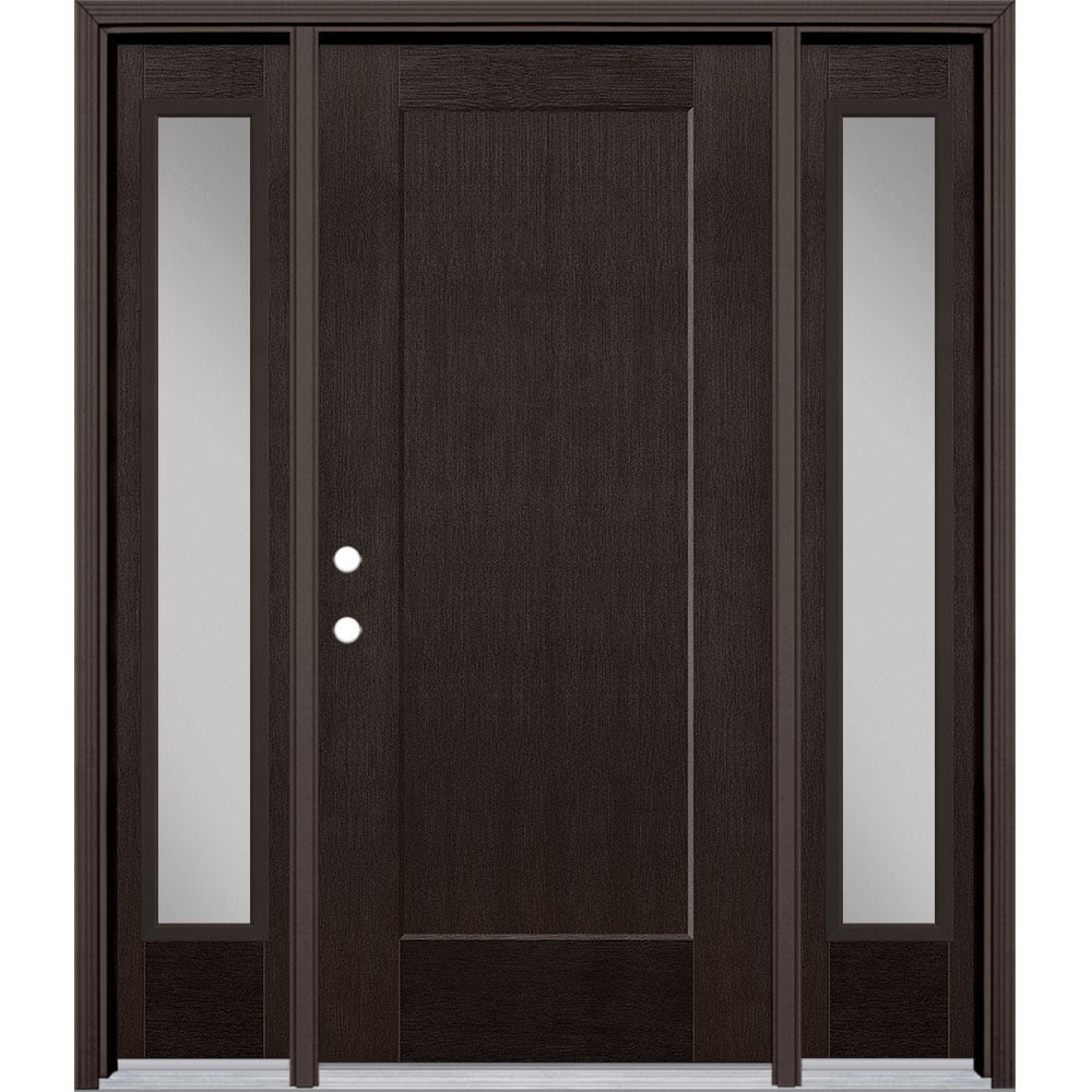 Masonite 5204203 Lincoln Park 60-in x 80-in x 4-9/16-in Fiberglass No glass Right-hand inswing Walnut Stained Prehung Single door with sidelights Front Door with Brickmould Insulating core