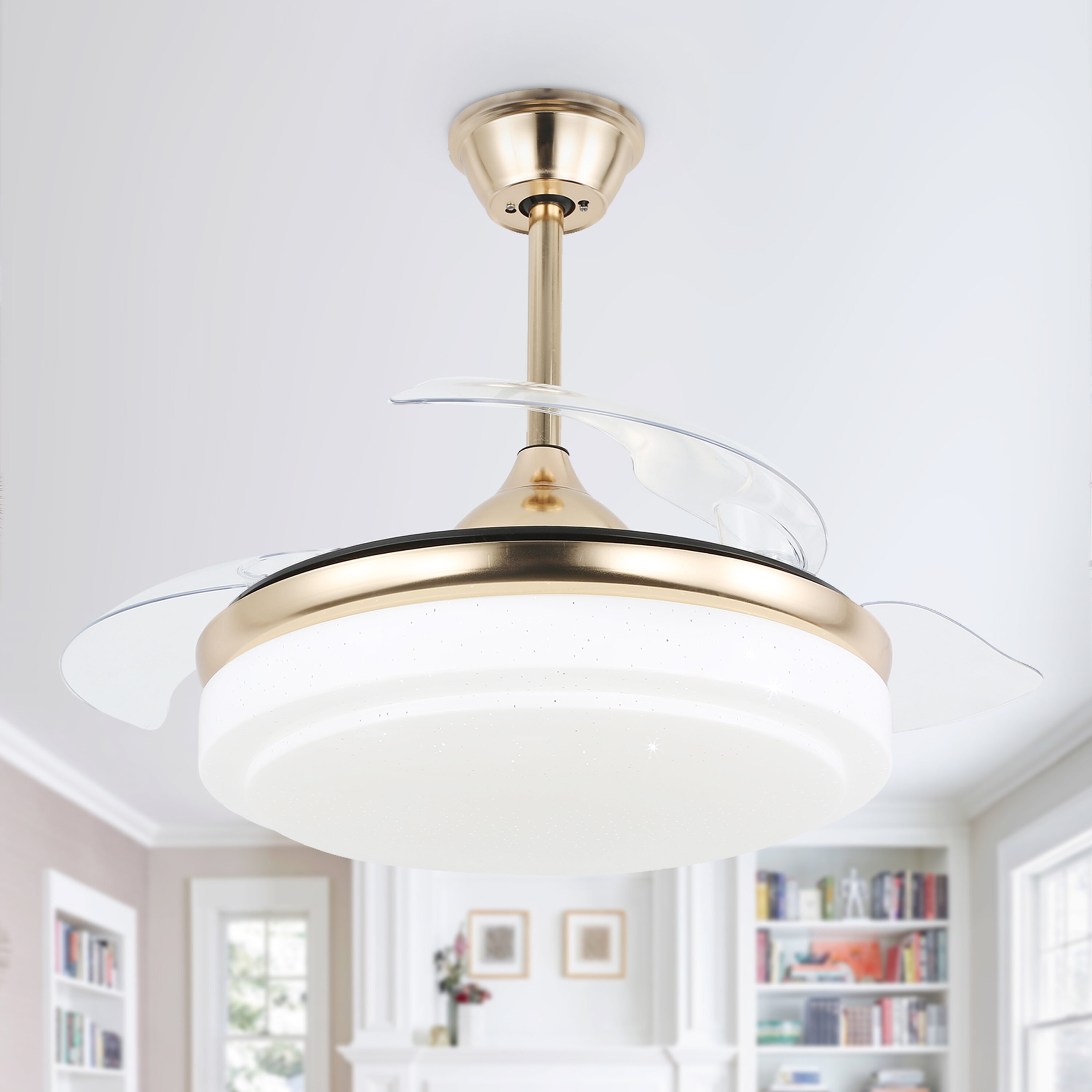 Oaks Decor BD4262-G Novella 42-in Color-Changing Integrated LED Gold with Clear Blades Fandelier Ceiling Fan With Light - Remote Included ( 3 -Blade )