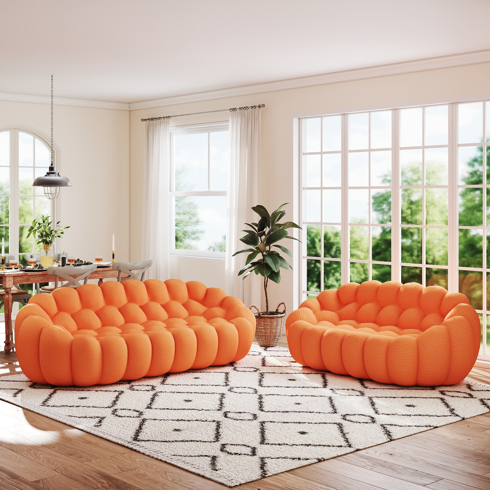 BuotiqHom DH-SF23-133OR Casual 2 -Piece Polyester/Polyester blend Orange Living Room Set