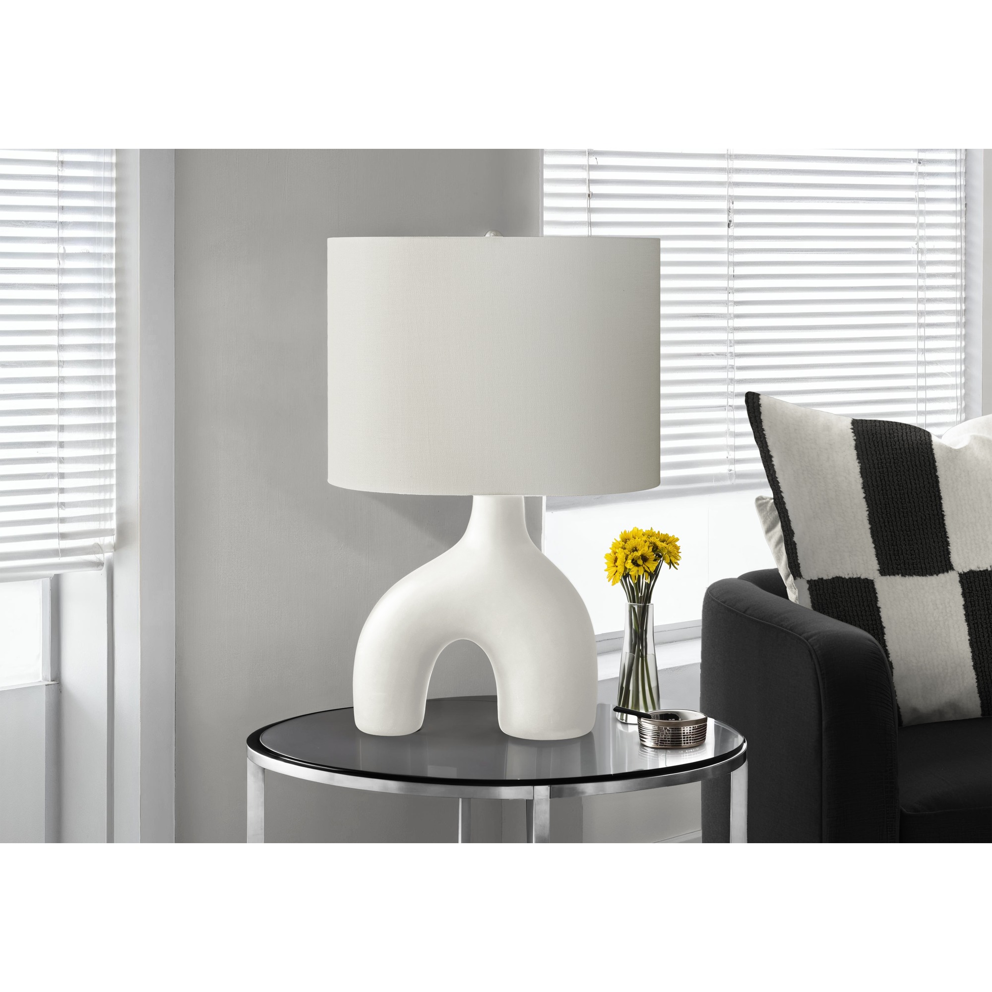 HyperDrop Cart 25-in White Ceramic Table Lamp with Ivory Linen Shade for Contemporary Bedroom