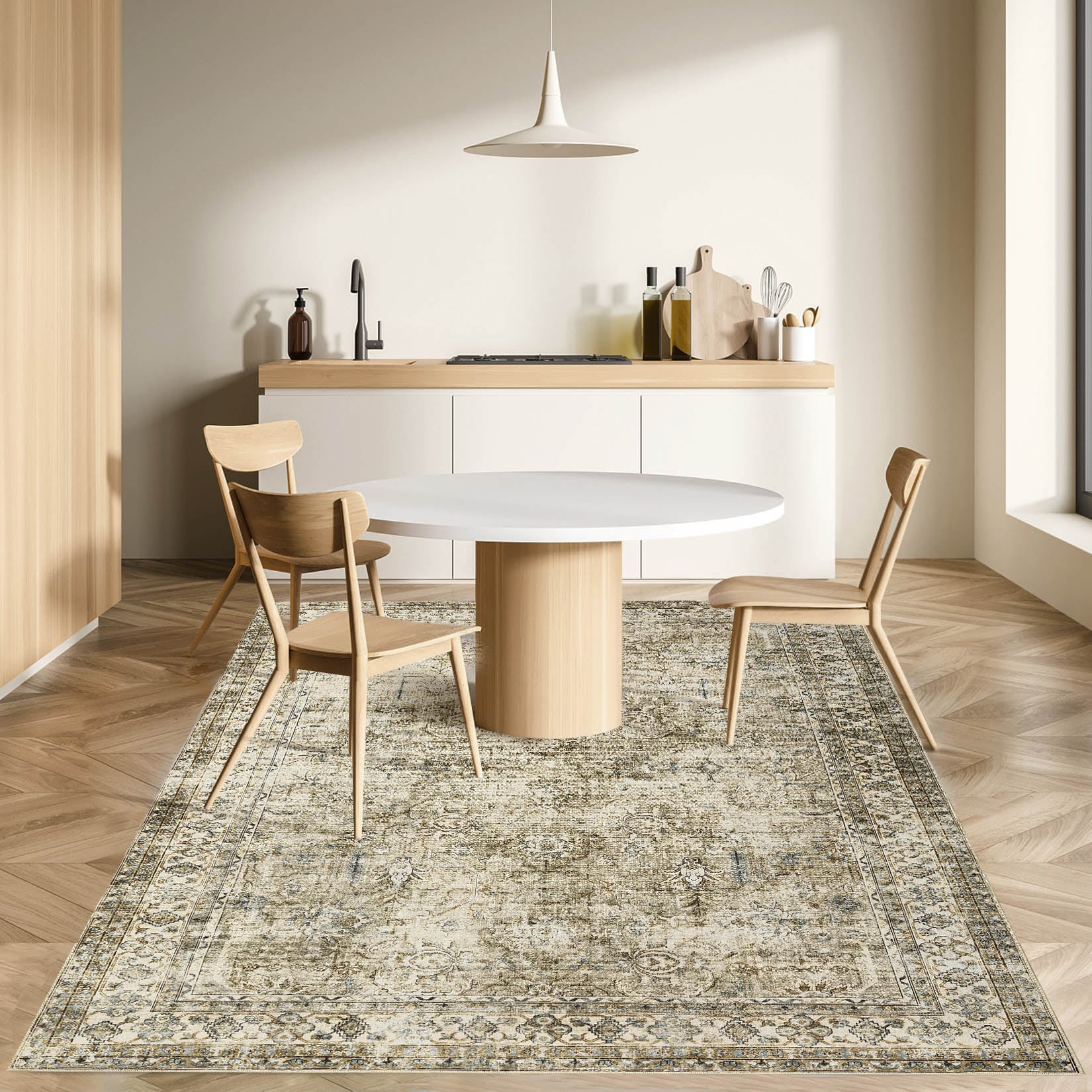 Garvee YXY-LO-PHO-0ZTAG4AL 5 x 7 (ft) Loomed Polyester Brown Rectangular Indoor Floral/Botanical Persian Machine washable Area rug