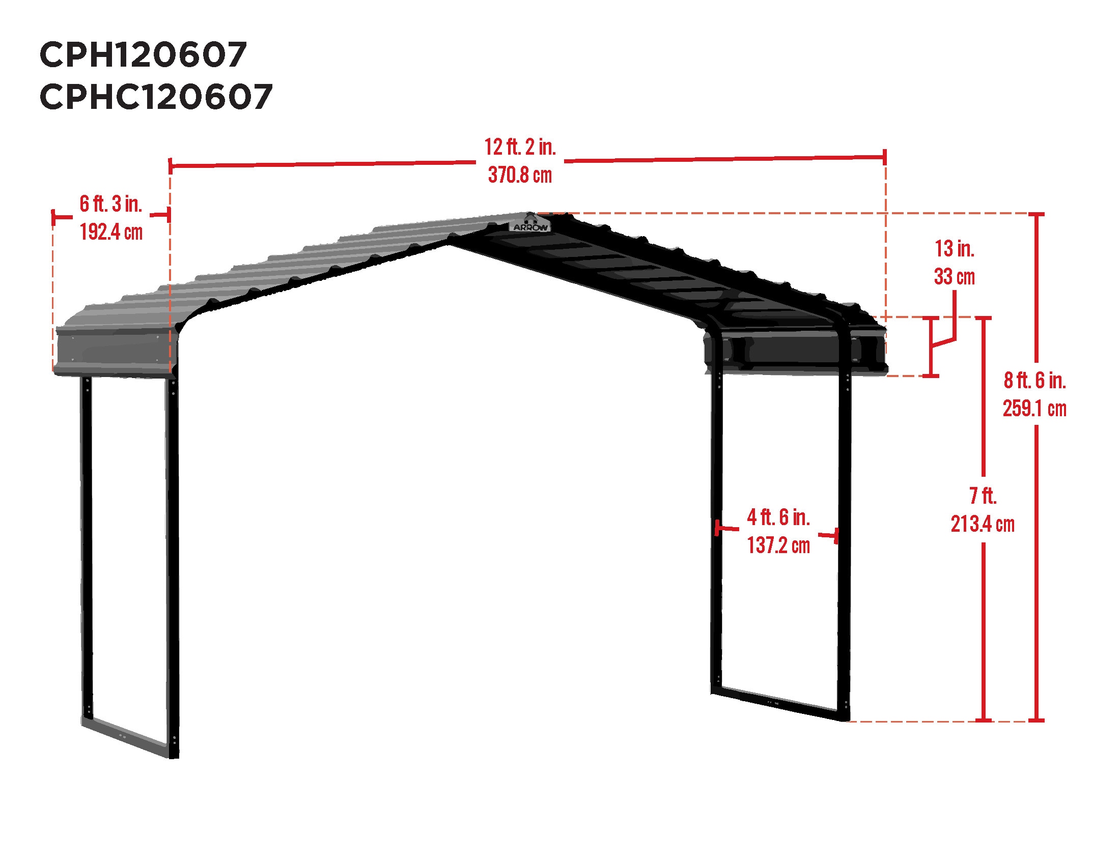 Arrow CPHC120607DS Carport-Covers - View #2