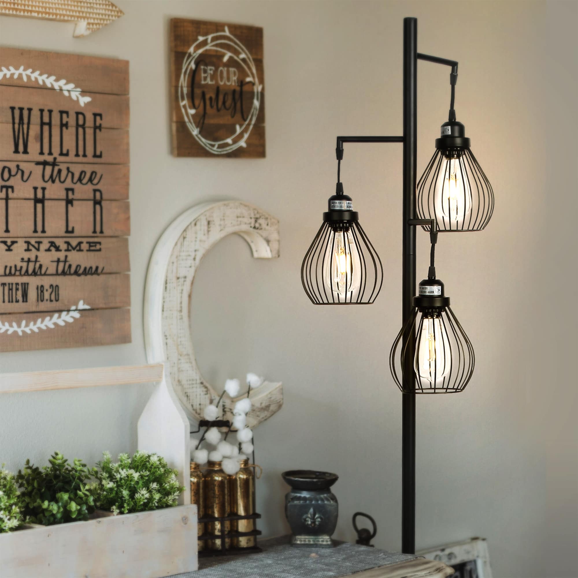 Edison Inspired Multi-Head 68" Black LED Floor Lamp