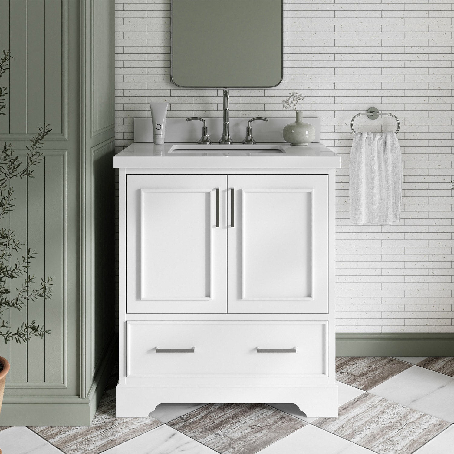 ARIEL M031SWQRVOWHT Stafford 30-in White Undermount Single Sink Bathroom Vanity with Pure White Quartz Quartz Top