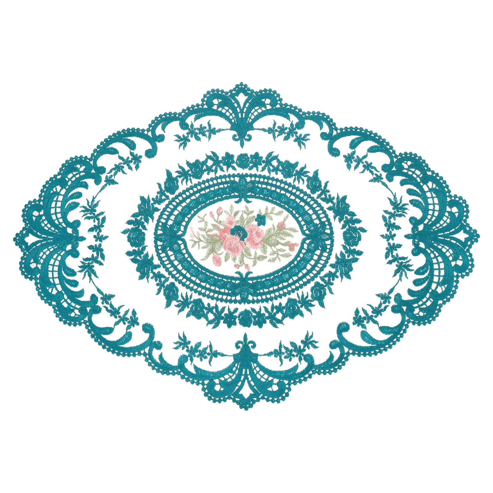 Unique Bargains Retro Lace Placemat 12x16-in Oval Embroidered Table Place Mats French Crochet Doilies Coasters Cup Mat for Home Wedding Malachite Green #S26042300UX5159