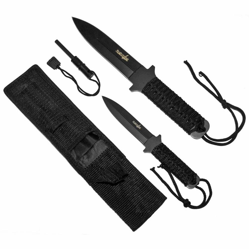 11 Black Survival II Knife With Blade Sharpener, Fire Starter & Sheath