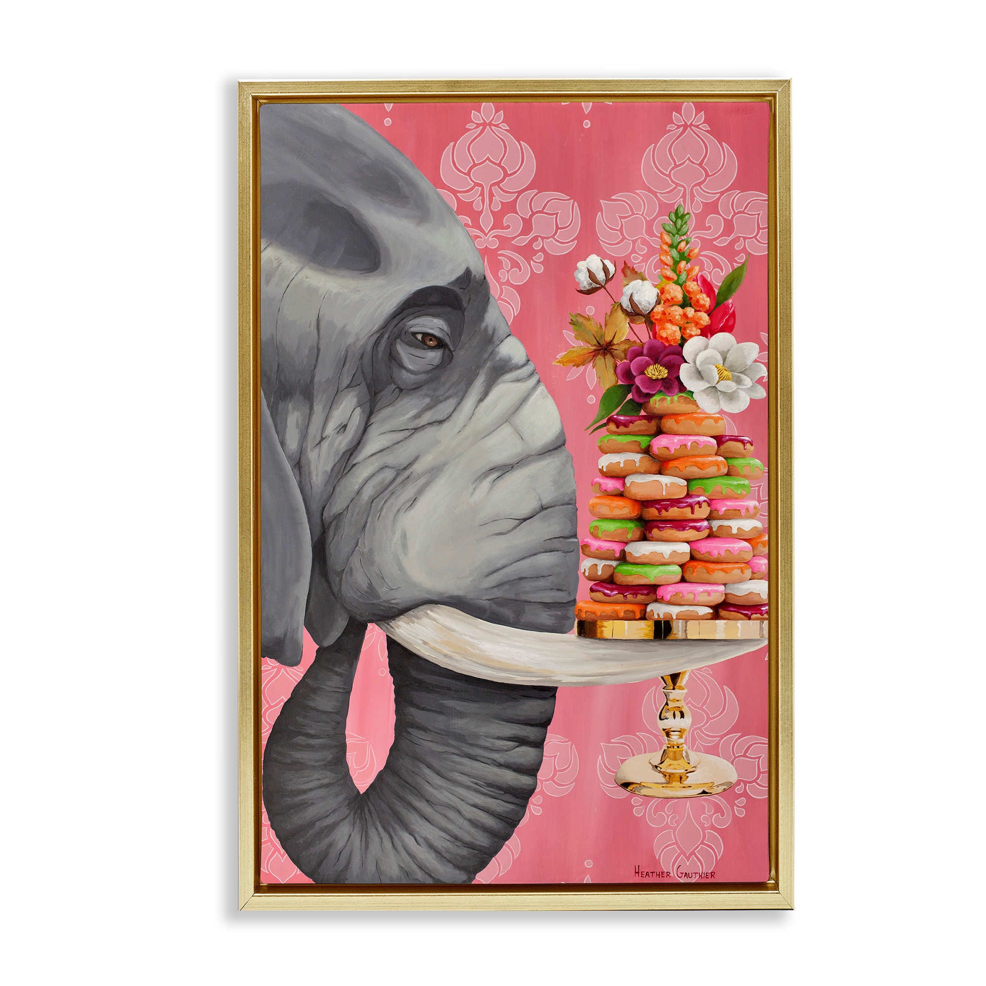 Stupell Industries BS-995-FFG-20X30 Elephant and Stacked Desserts Floating Frame design by Heather Gauthier