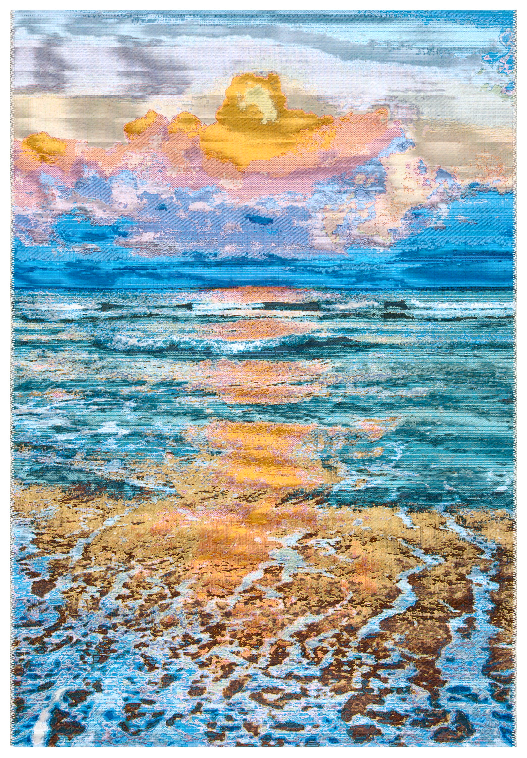 Coastal Breeze Blue and Gold Synthetic 6'6" x 9'4" Outdoor Rug