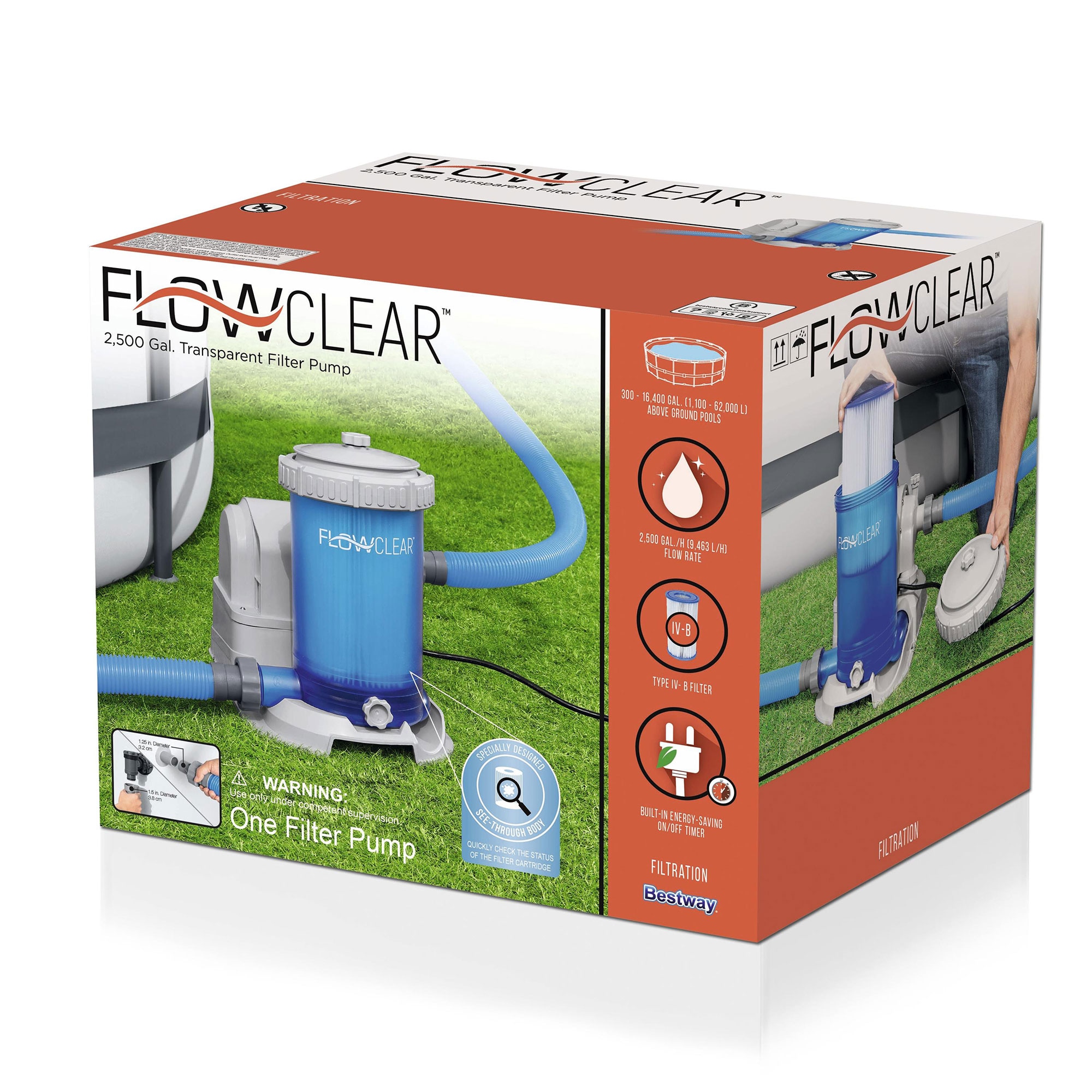 Bestway Bestway 58671E-BW Flowclear Transparent Filter Above Ground Pool  Pump 2500 GPH at