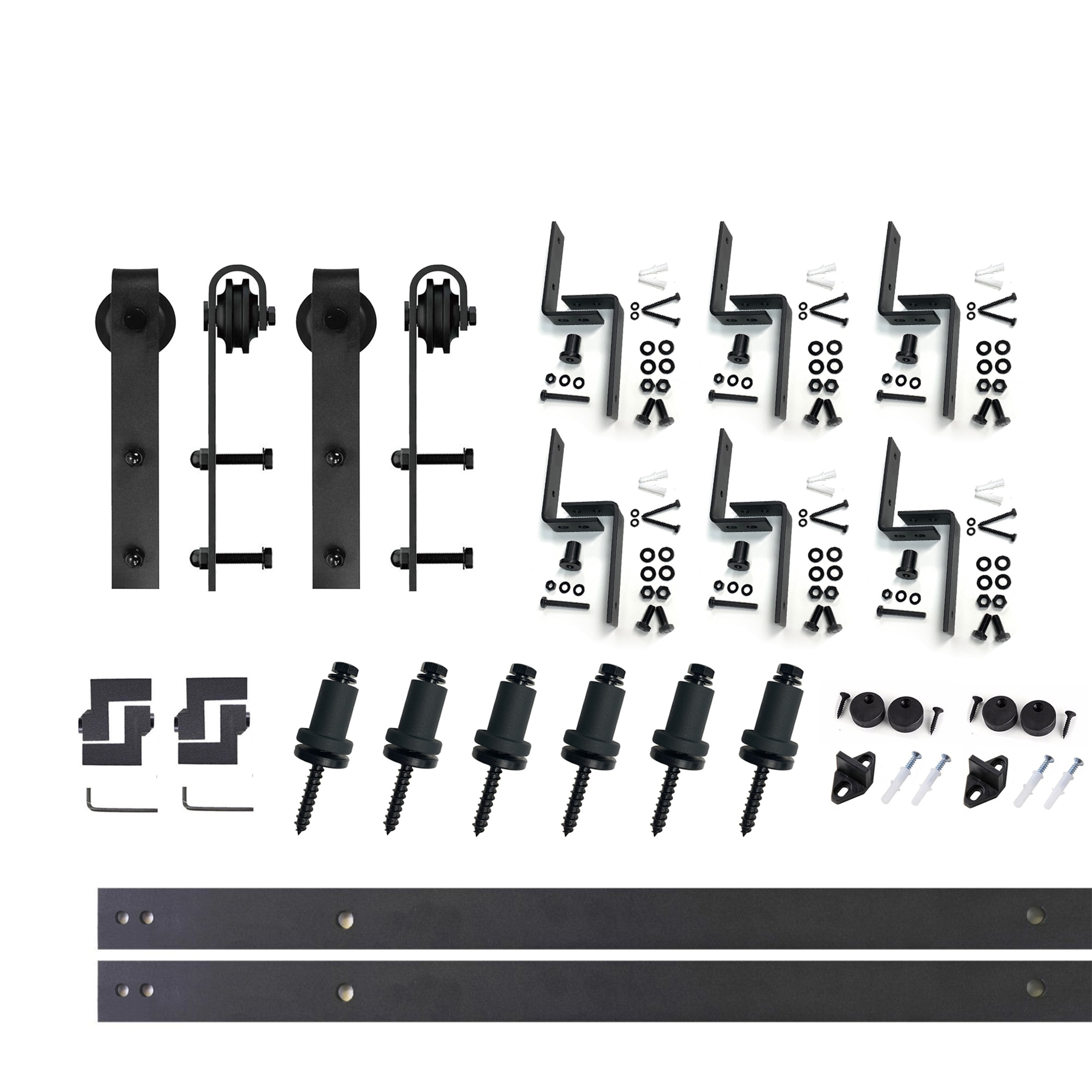 HOMACER YT3TGH096C 96-in Rustic black Black Indoor J-strap Double bypass Barn door hardware kit