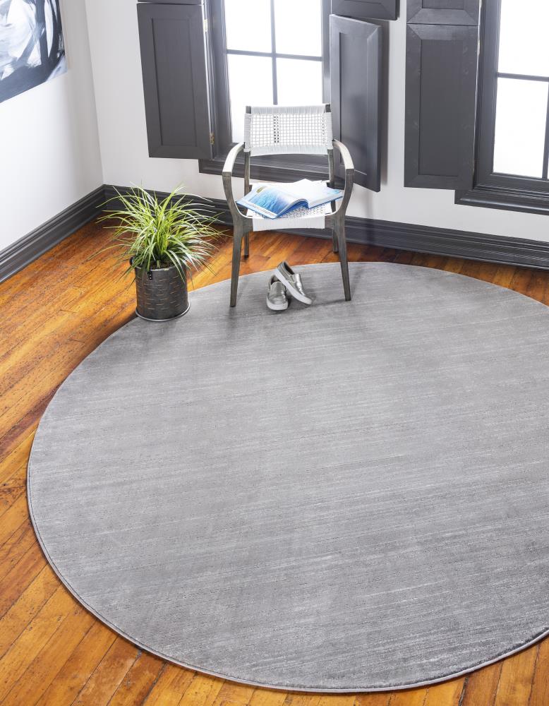 Unique Loom 3141087 Jill Zarin Madison Avenue Uptown 8 x 8 (ft) Loomed Polypropylene Gray Round Indoor Distressed/Overdyed Industrial Area rug