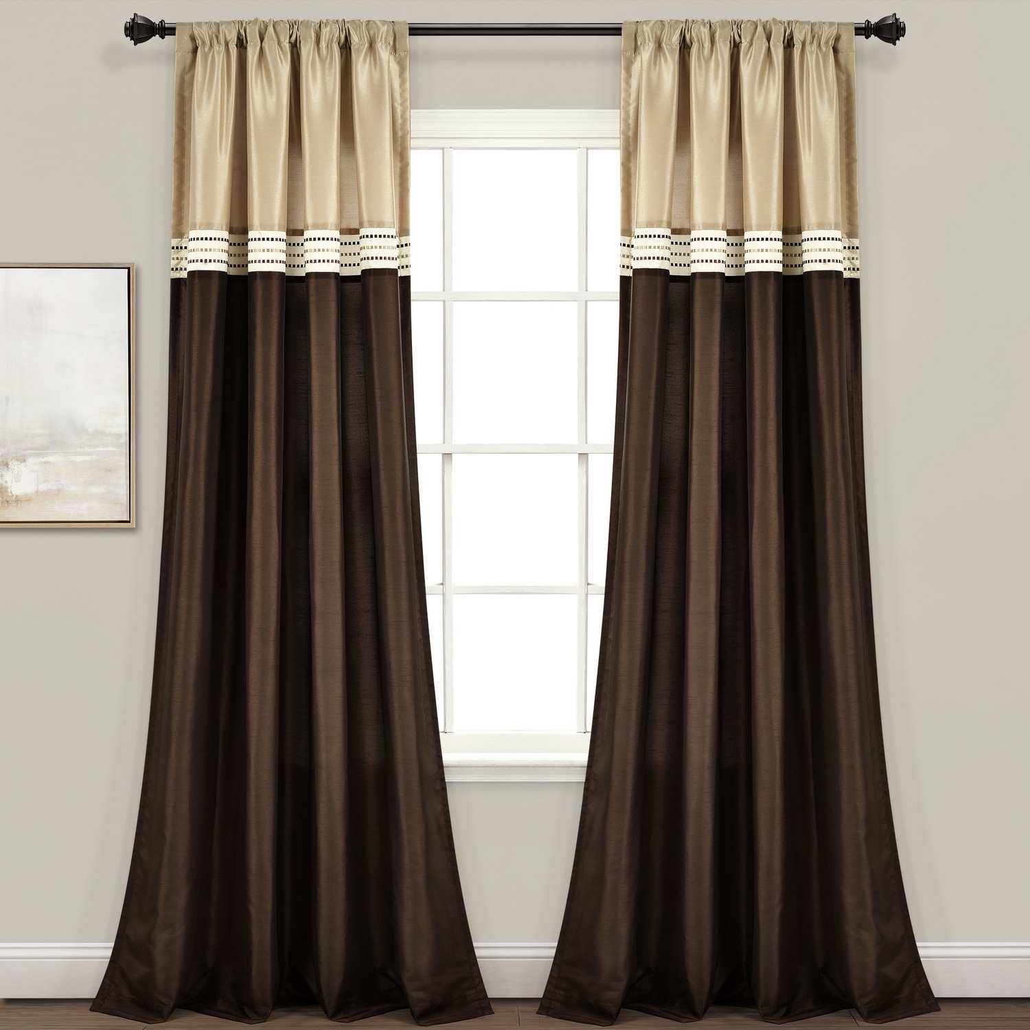 Lush Decor 16T006831 84-Inches Beige Rod pocket Curtain panel pair
