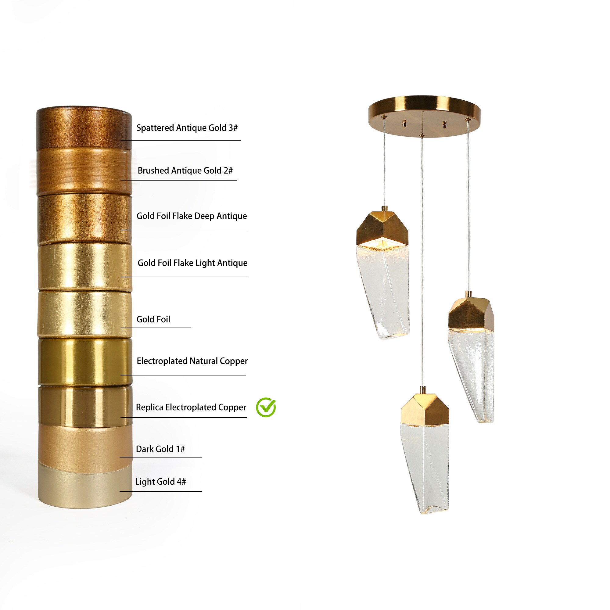 Polished Gold Brass and Crystal 3-Light LED Pendant Chandelier