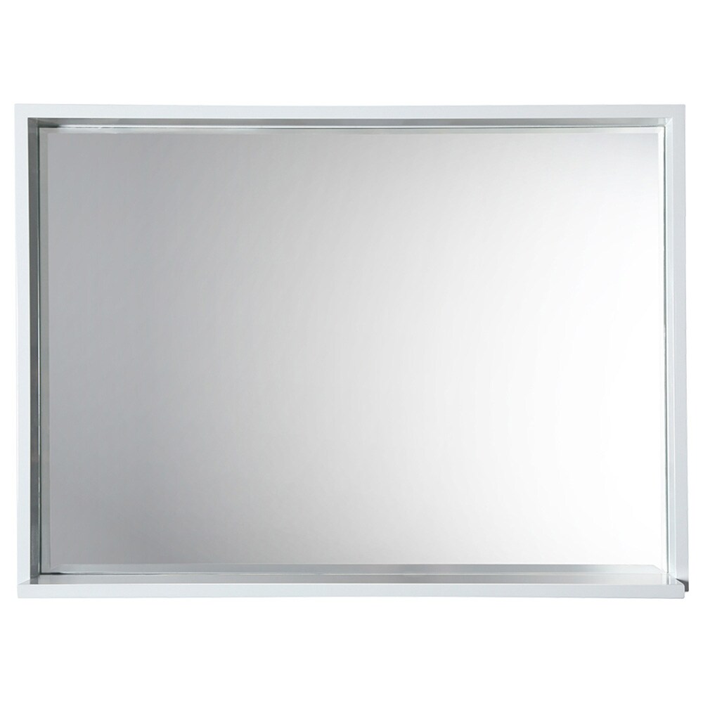 White Rectangular Wood Framed Bathroom Vanity Mirror