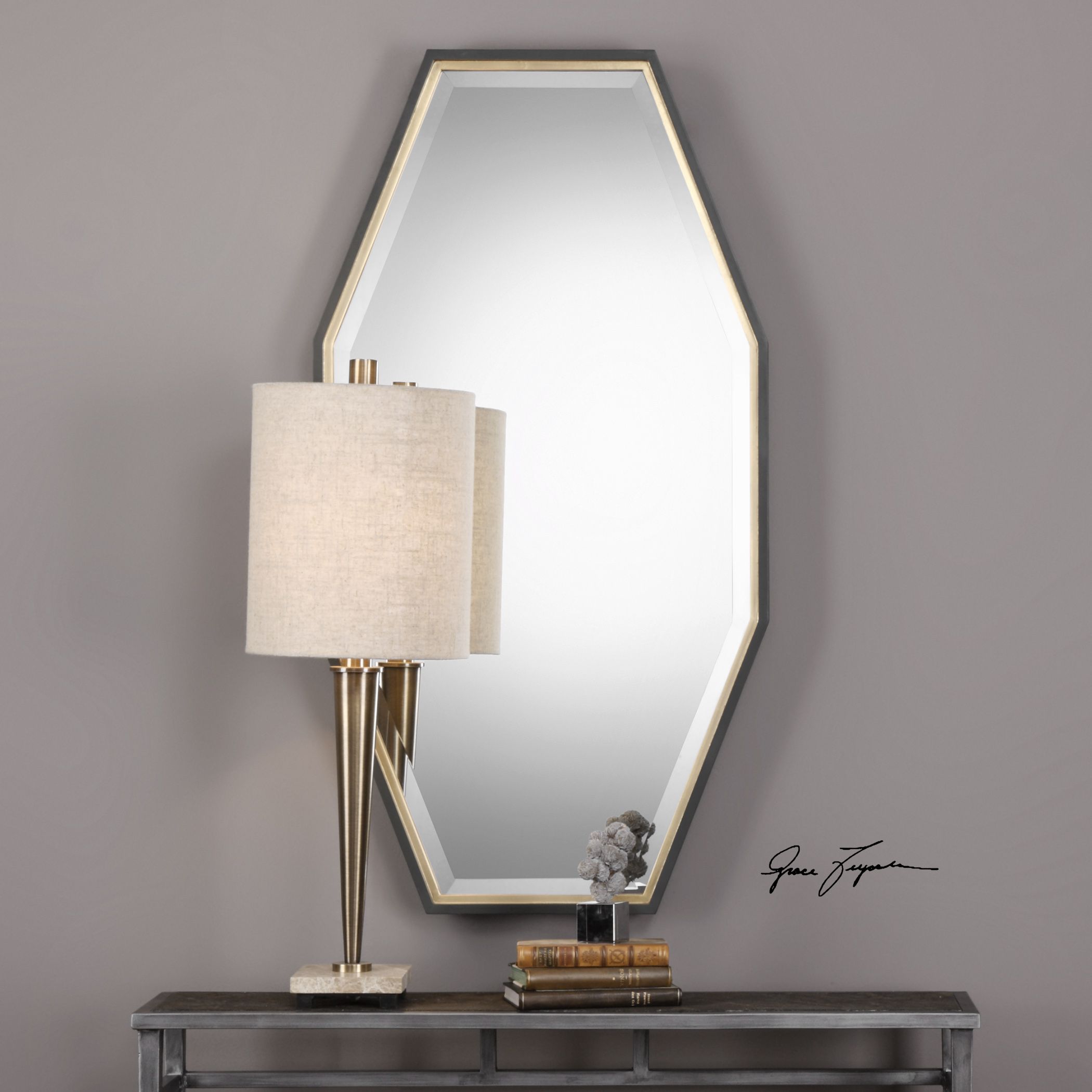 Commerce Street 09258 24-in W x 46-in H Diamond Dark charcoal Framed Wall Mirror