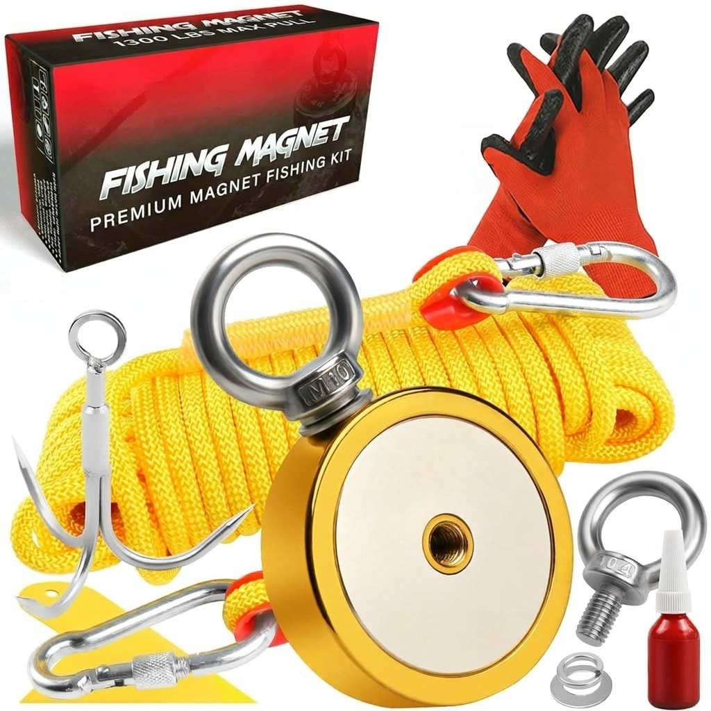 Phewnyzo 1725 lbs Neodymium Magnet Kit with 3.7 Inch Diameter Double Sided Magnet for Retrieving Items in Rivers and Lakes #LPW0820W1814