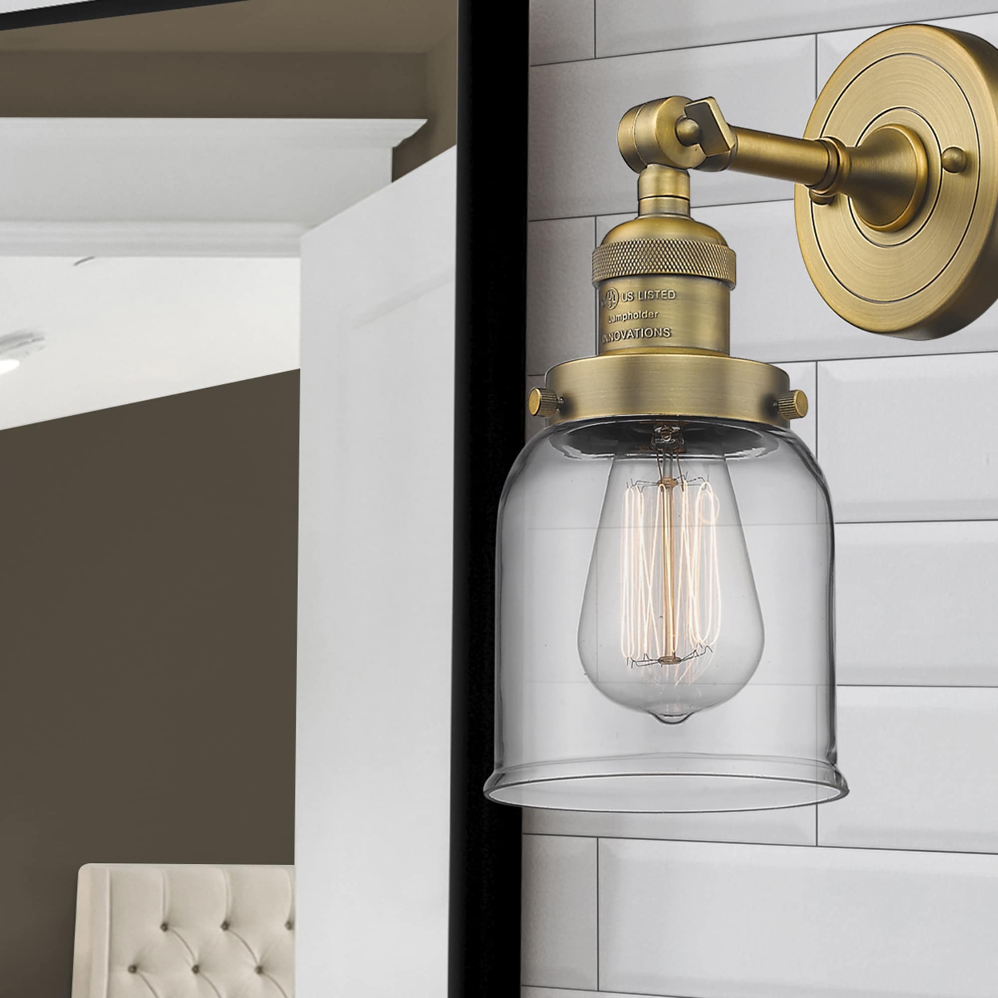 Innovations Lighting 203-BB-G52 Bell 5-in W 1 -Light Brushed Brass Industrial Wall Sconce