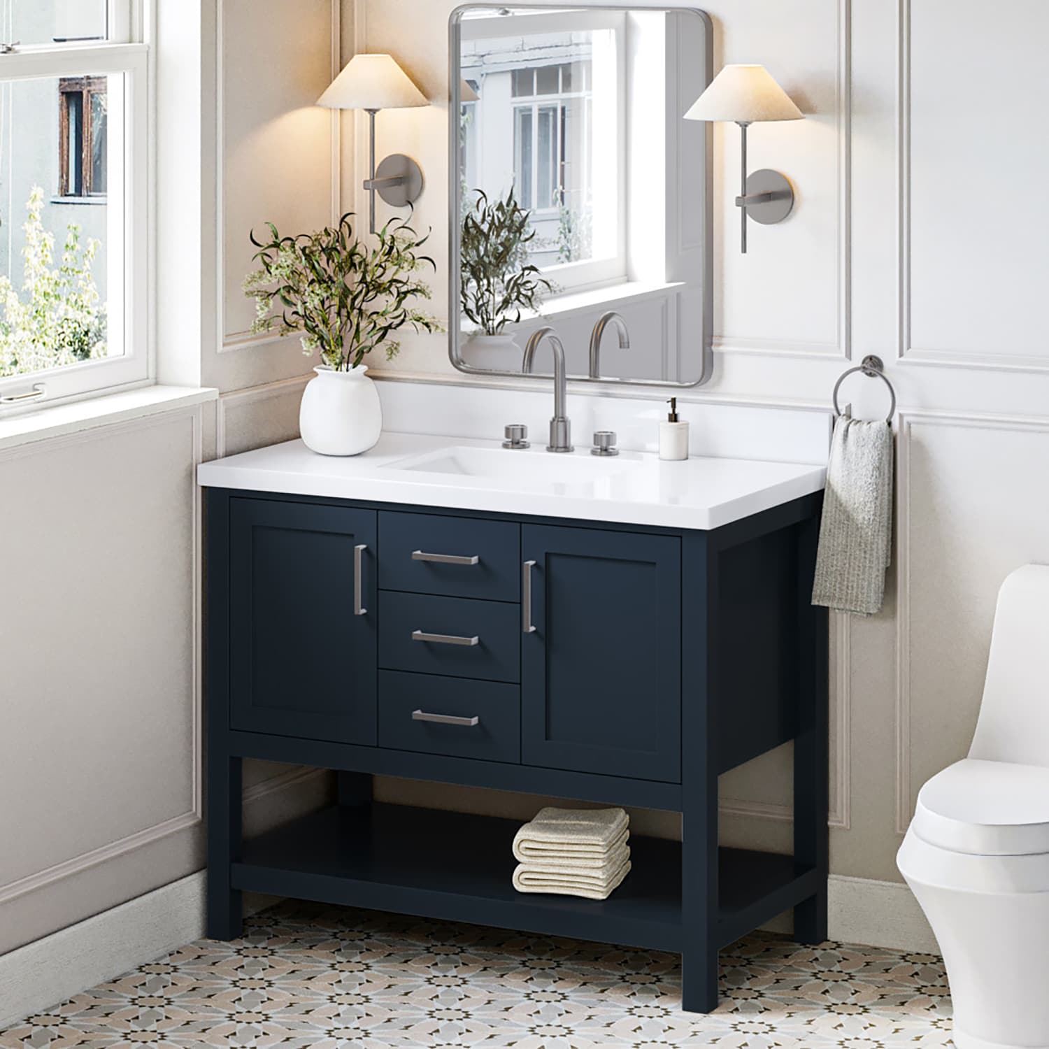 ARIEL R043SWQRVOMNB Bayhill 43-in Midnight Blue Undermount Single sink Bathroom Vanity with Pure White Quartz Quartz Top