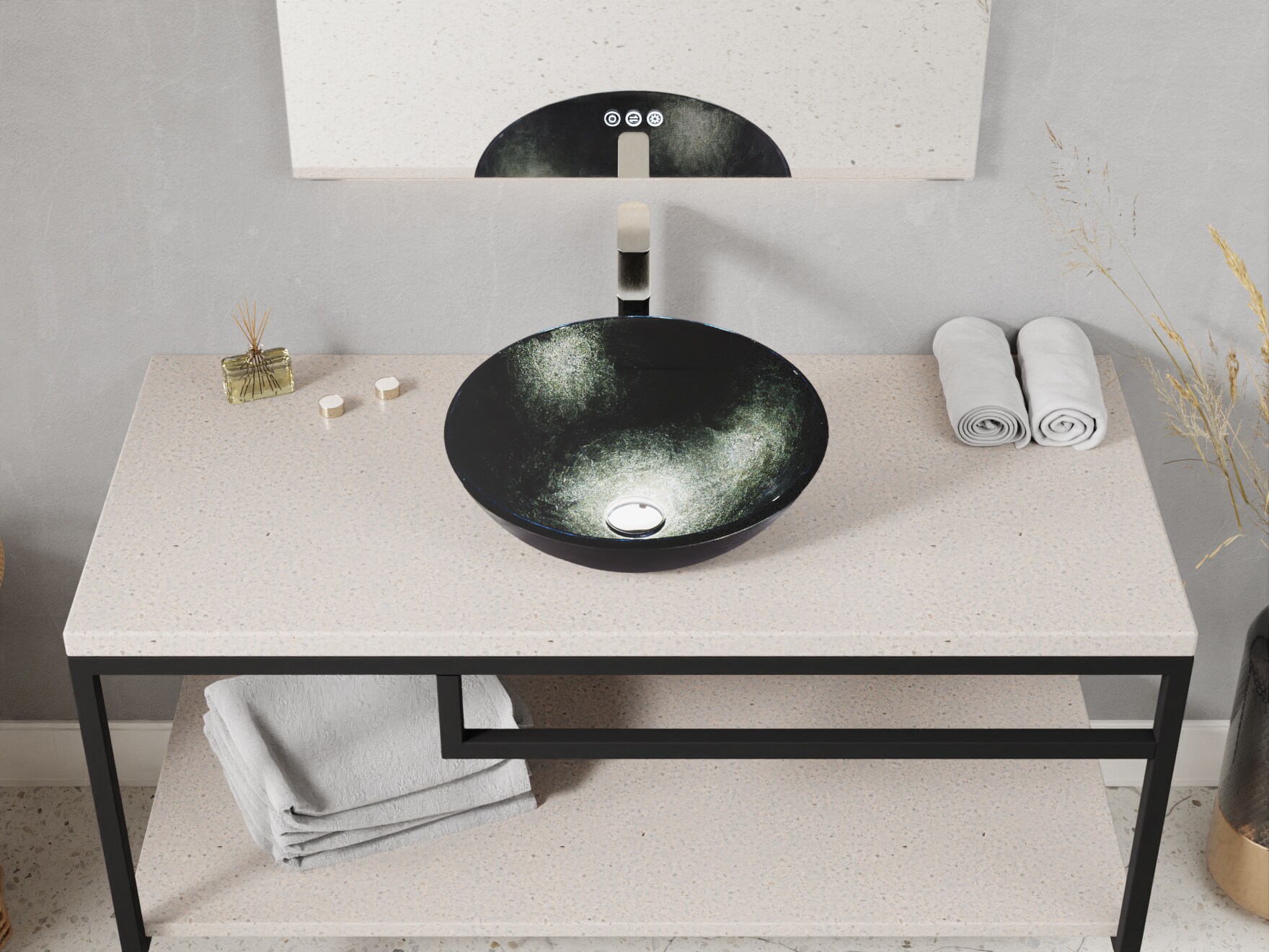Stellar Black Glass Circular Above-Counter Bathroom Sink
