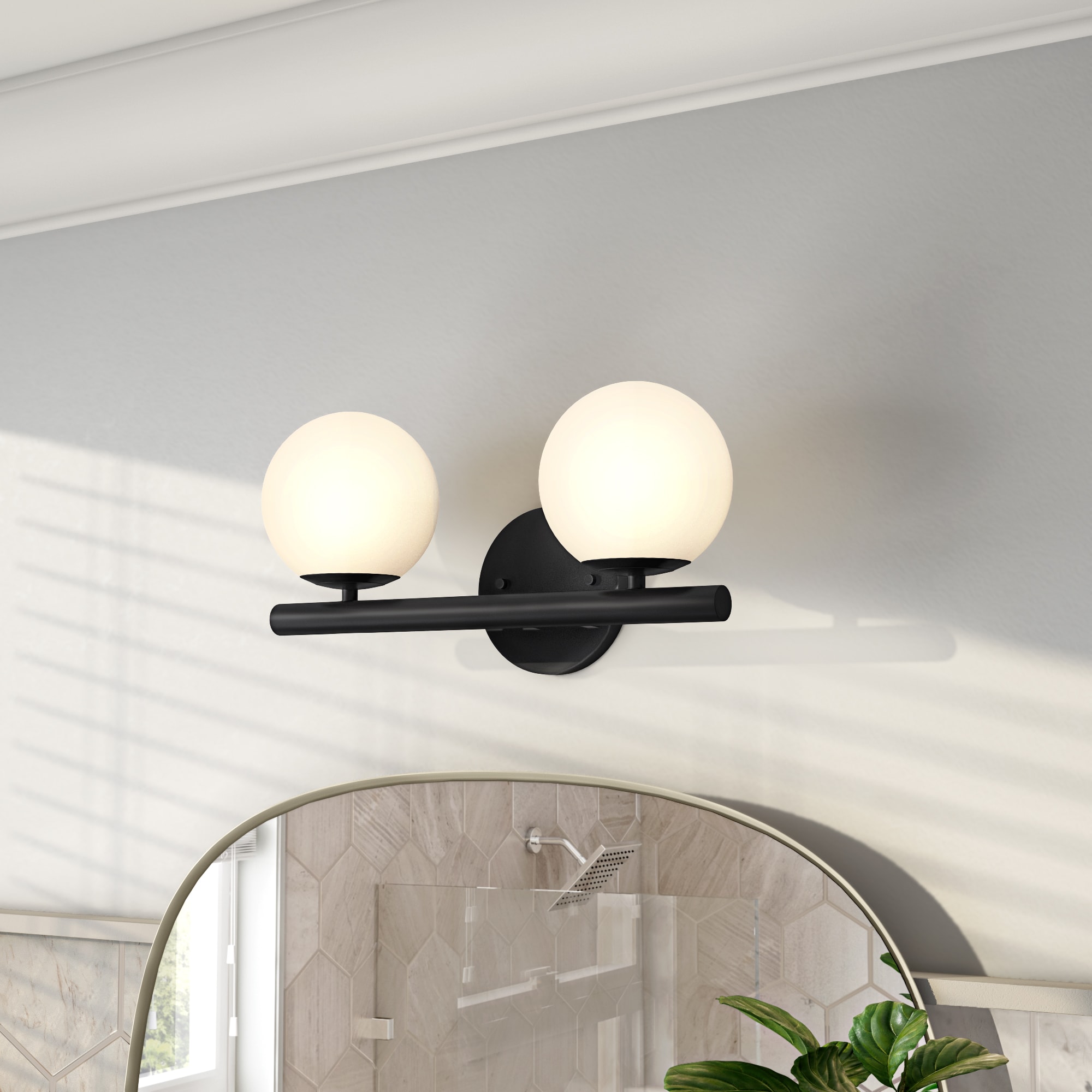 Matte Black Globe Shade 2-Light Vanity Fixture