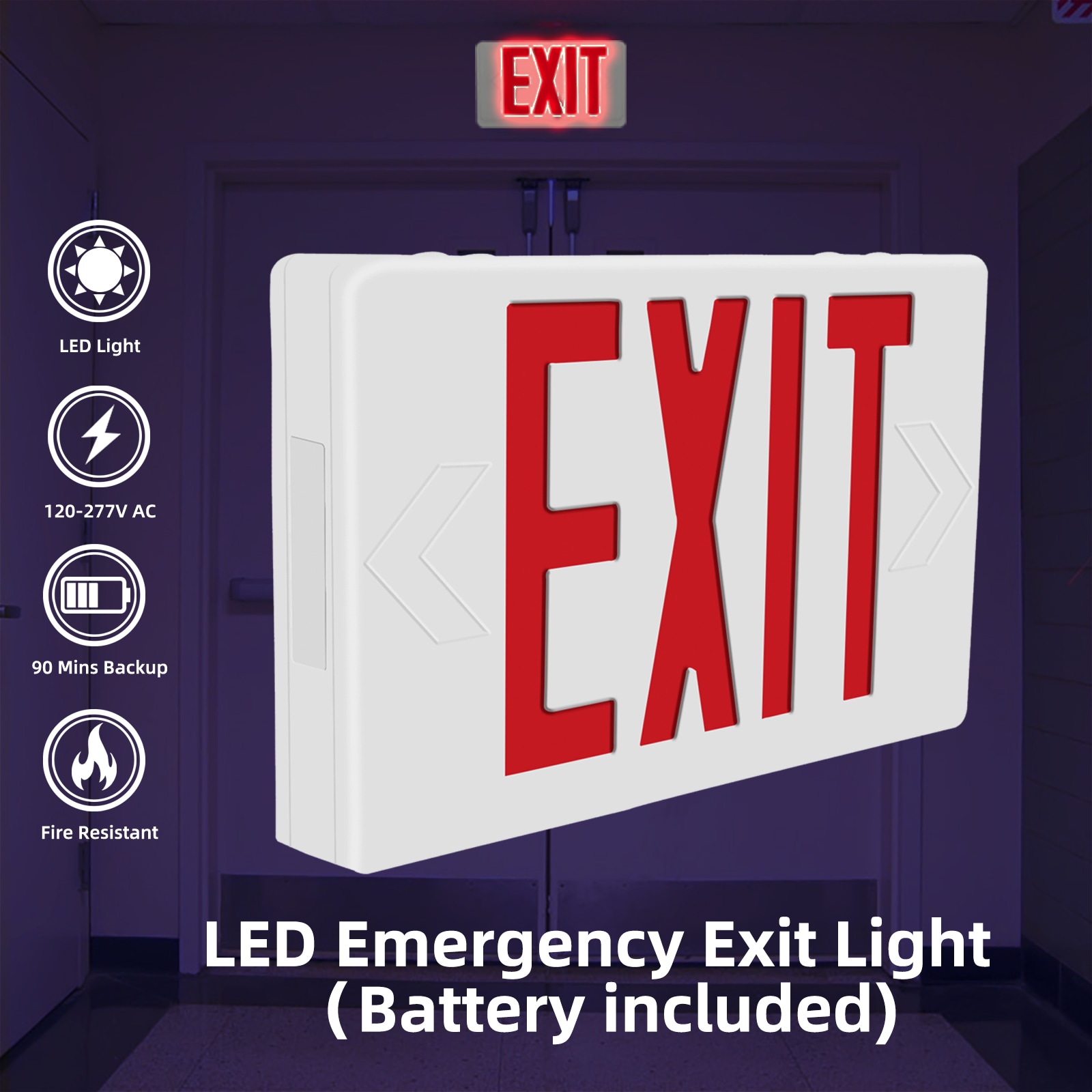 WYZM Exit Light 0.3-Watt 120-277-Volt LED White Battery-operated Exit ...