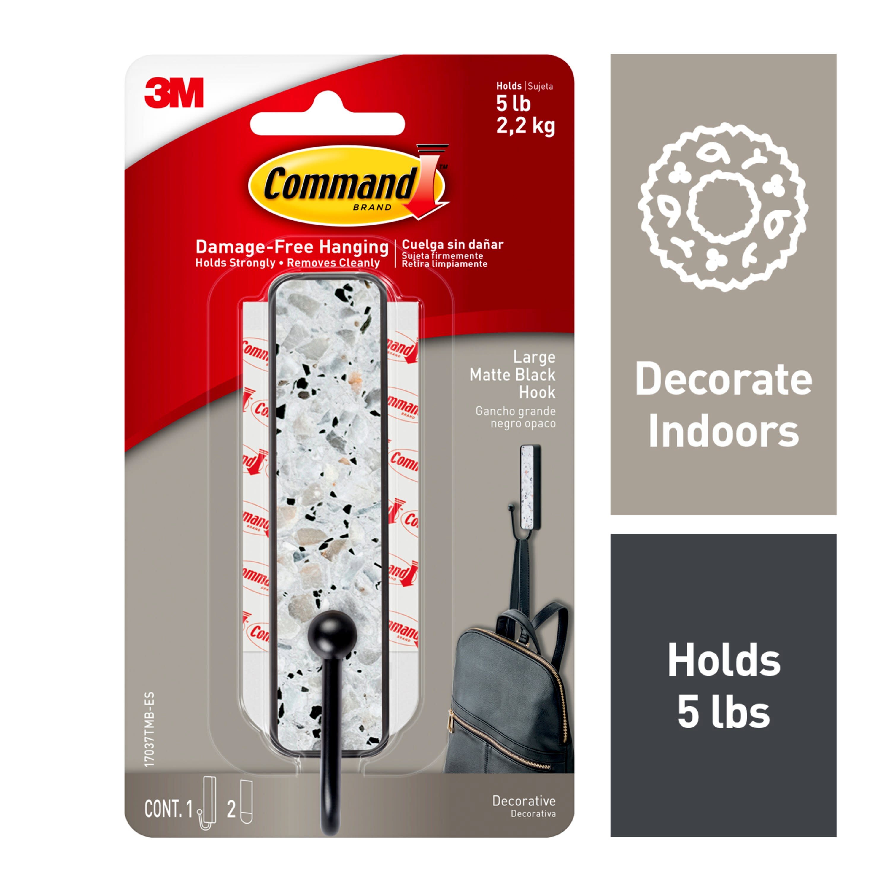 3M Command Large Matte Black Hook 17037tmb-es, Terrazzo Finish, 1 Hook, 2  Strips in the Picture Hangers department at
