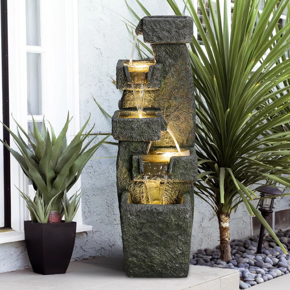 Watnature 39.3-in H Concrete Water Tiered Outdoor Fountain Pump ...