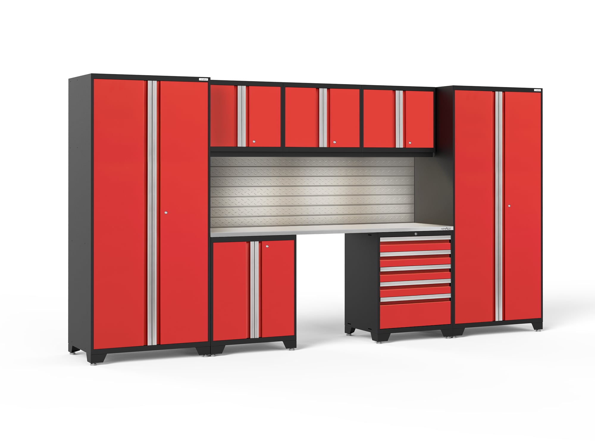 NewAge Products 58642 156-in W x 84.75-in H x 24-in D 7 -Cabinets Steel Deep Red Garage Storage System