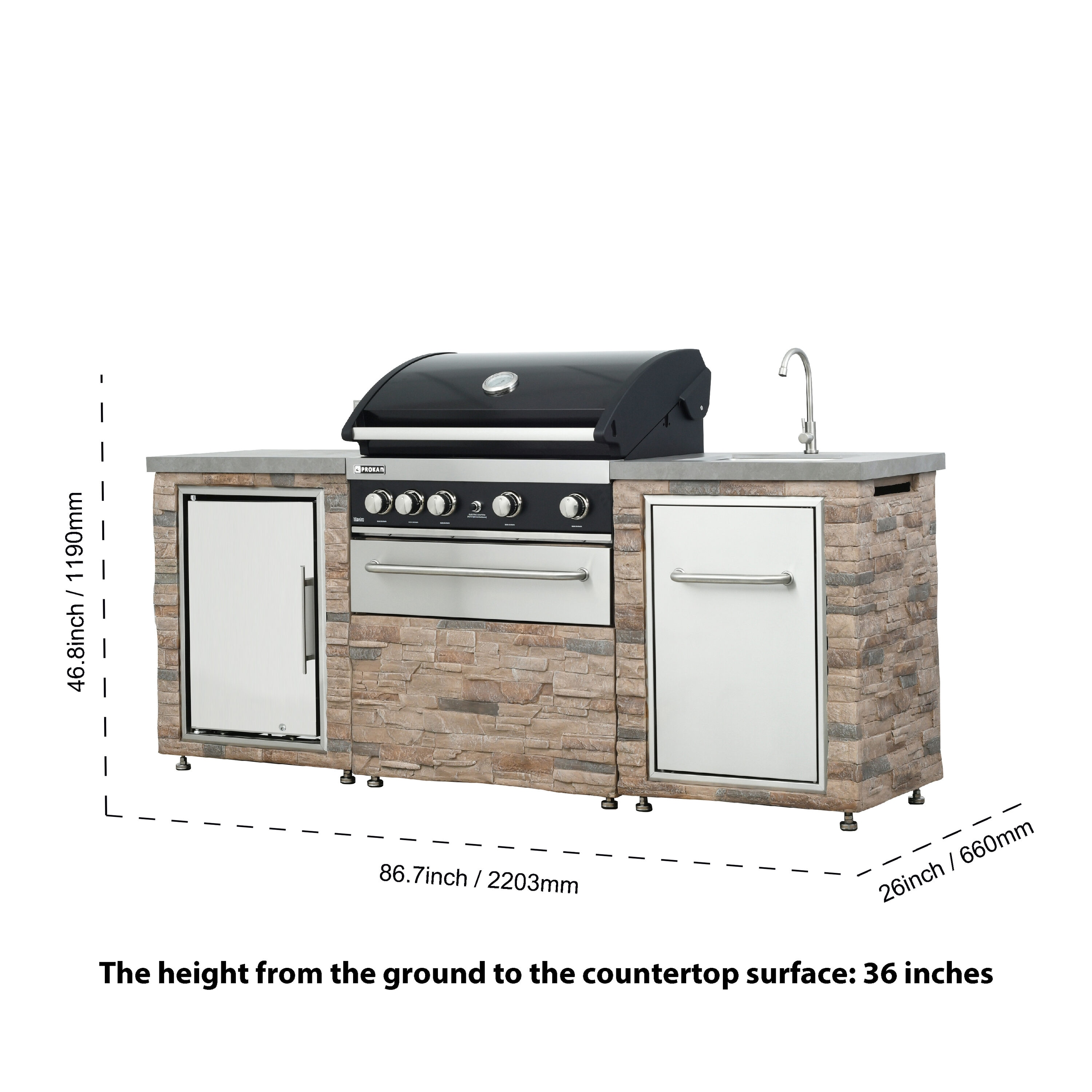 Desert Sunrise 5b Propane Grill Island Outdoor Kitchen in Brown