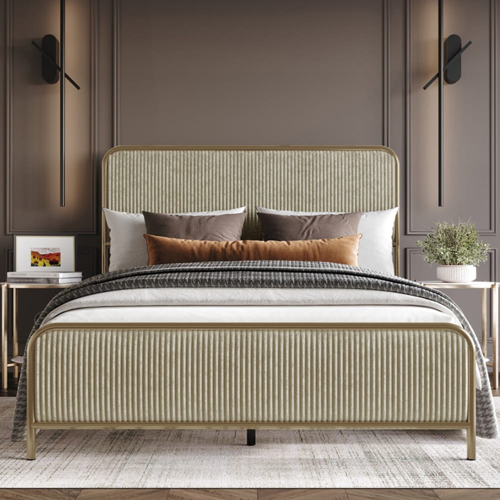 Home Design King Metallic Gold Wood Panel Bed with Headboard