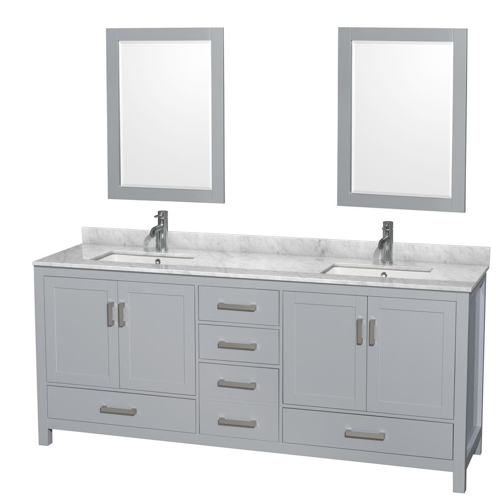 Wyndham Collection WCS141480DGYCMUNSM24 Sheffield 80-in Gray with Brushed Chrome Trim Undermount Double sink Bathroom Vanity with White Marble Top (Mirror Included)