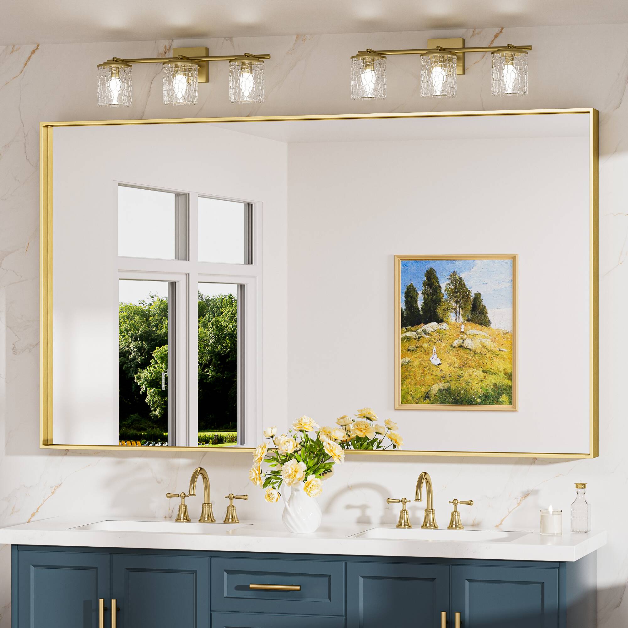Keonjinn LW-JZ-JSKFJ-15291BD Bathroom Mirrors 60-in W x 36-in H Rectangle Brushed Gold Framed Wall Mirror